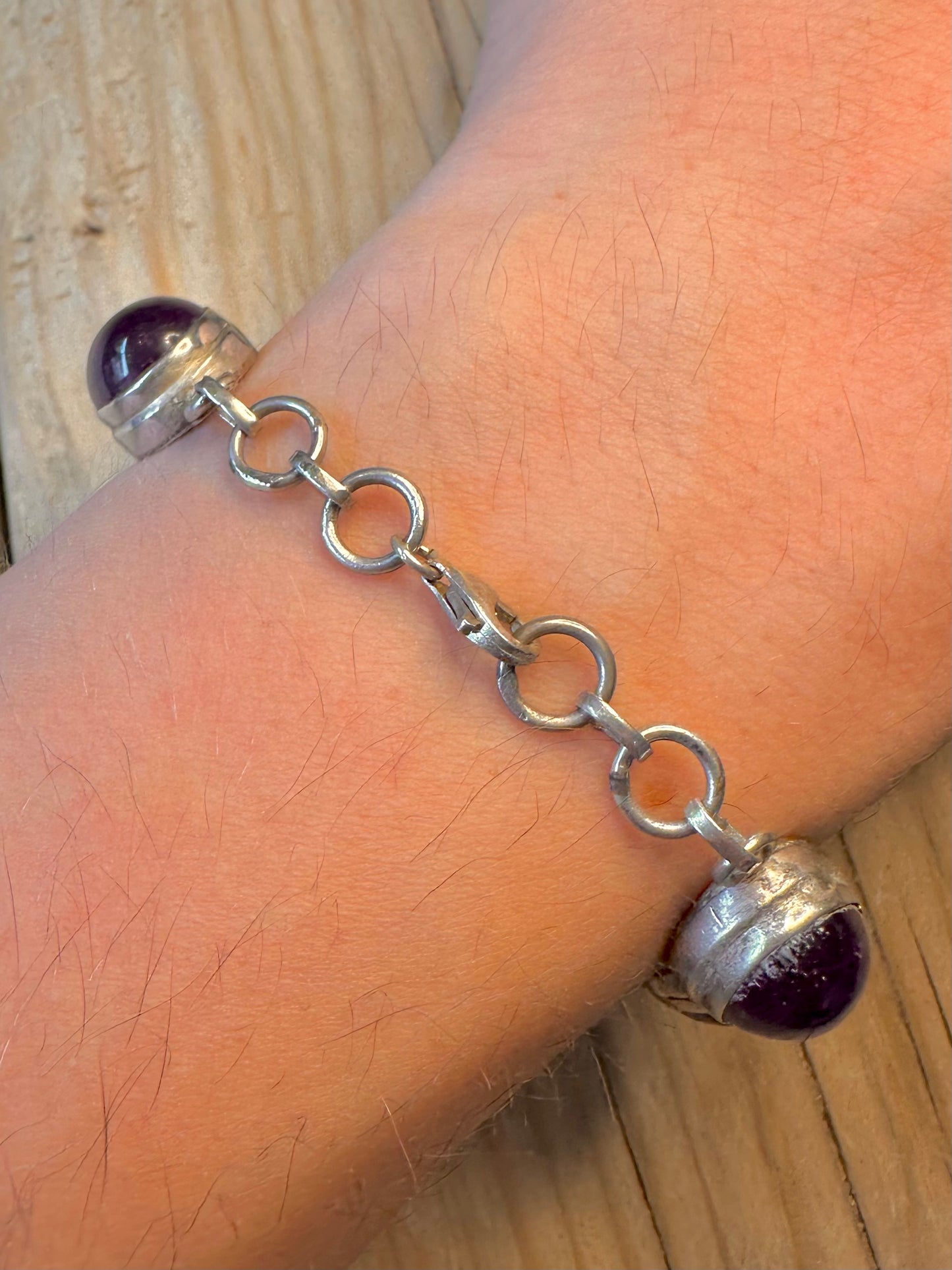 Vintage Amethyst Oval 925 Silver 7 to 7.3 inch Bracelet