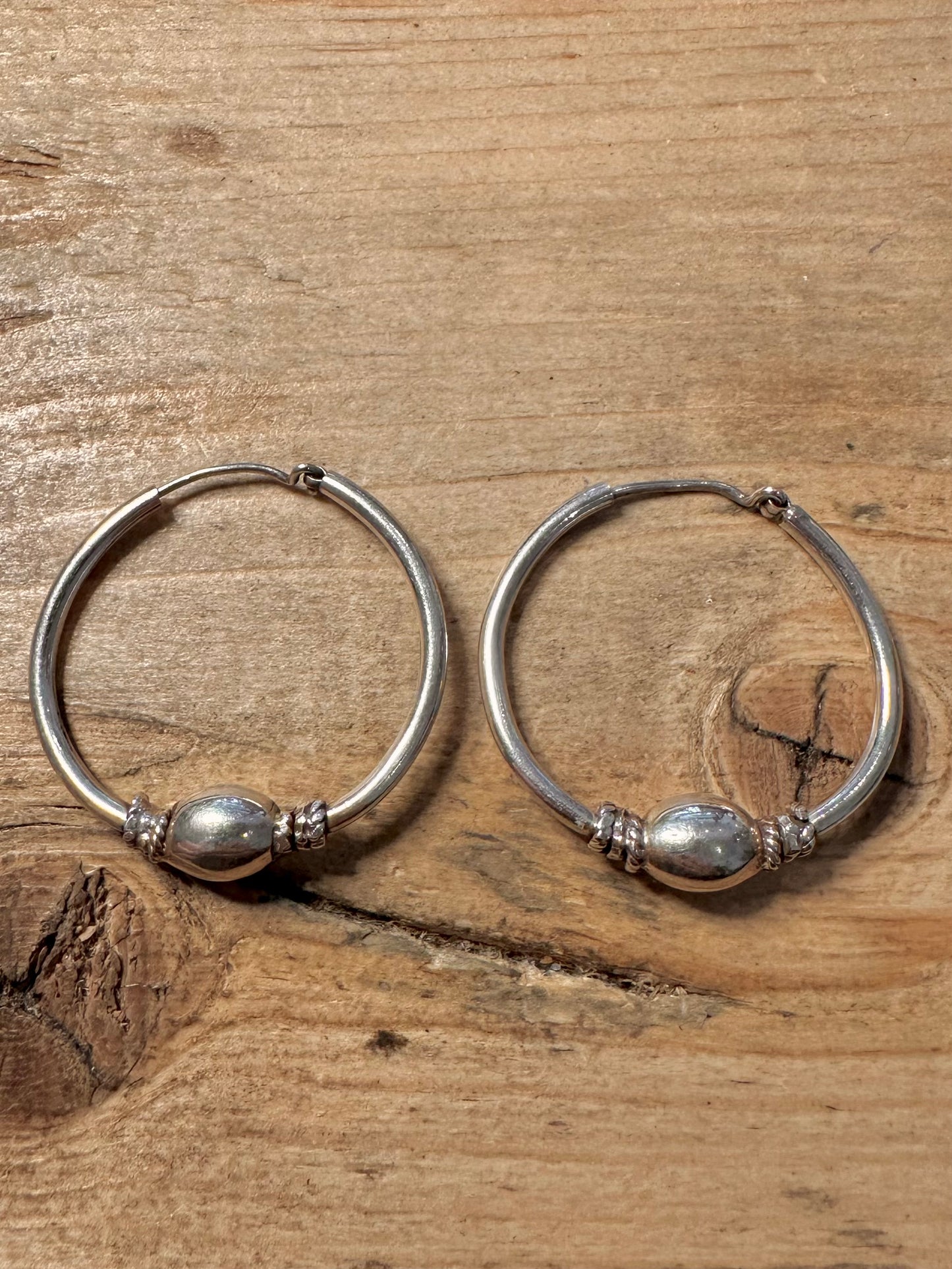 Vintage Tribal Ball Hoops 925 Silver Earrings