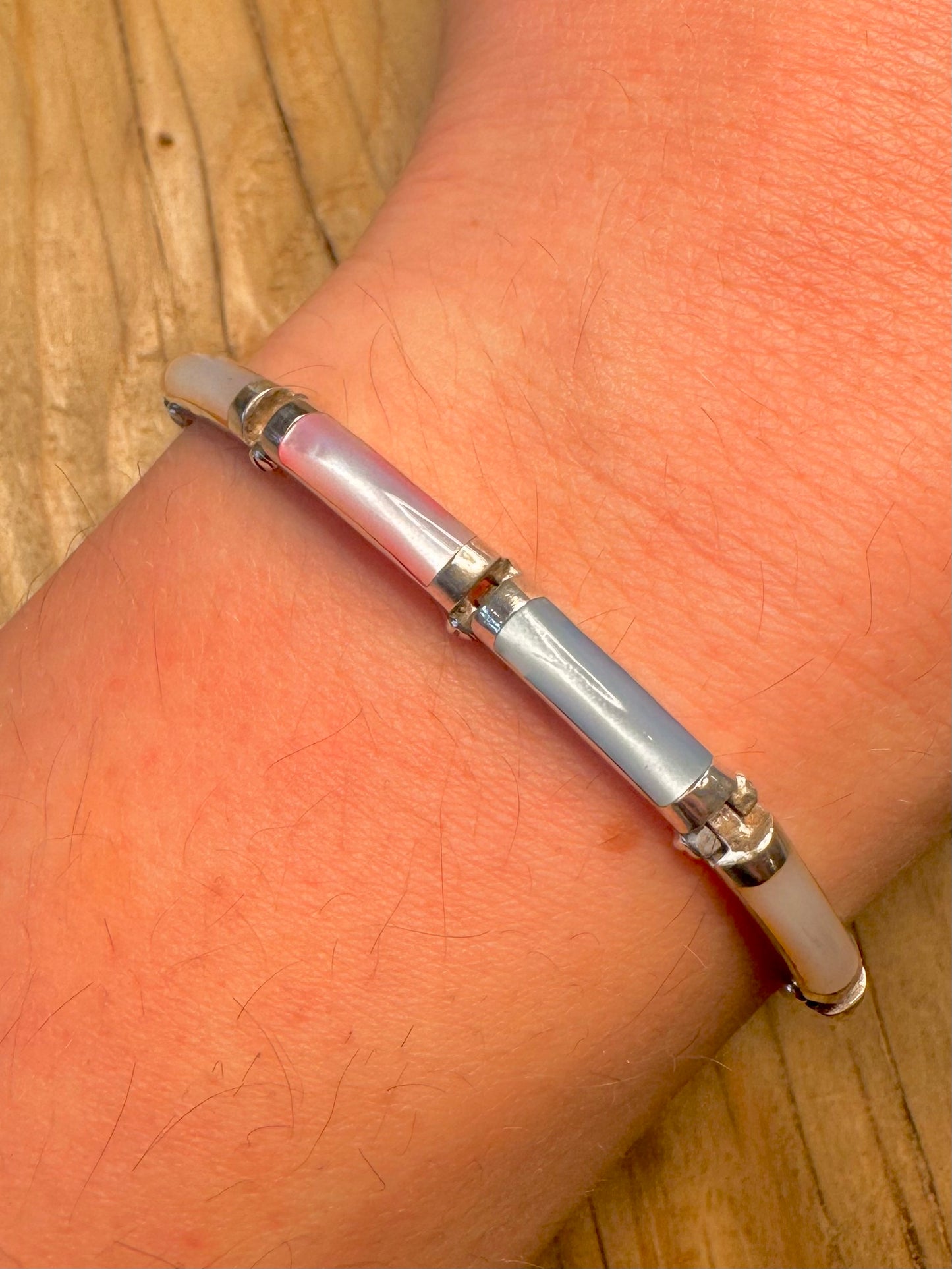 Modernist Coloured Mother of Pearl 925 Sterling Silver 7.2 inch Bracelet