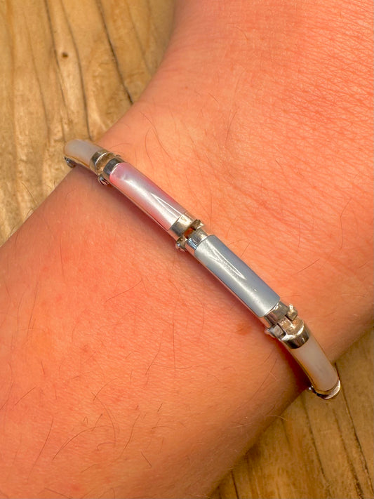 Modernist Coloured Mother of Pearl 925 Sterling Silver 7.2 inch Bracelet