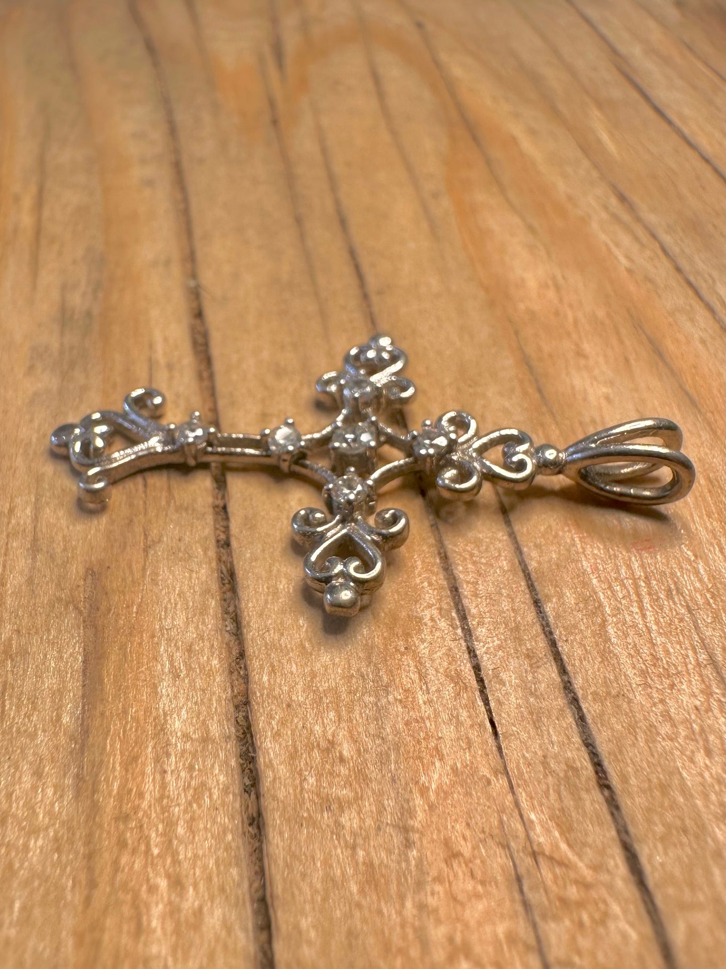 Vintage White Stone Cross 925 Sterling Silver Pendant