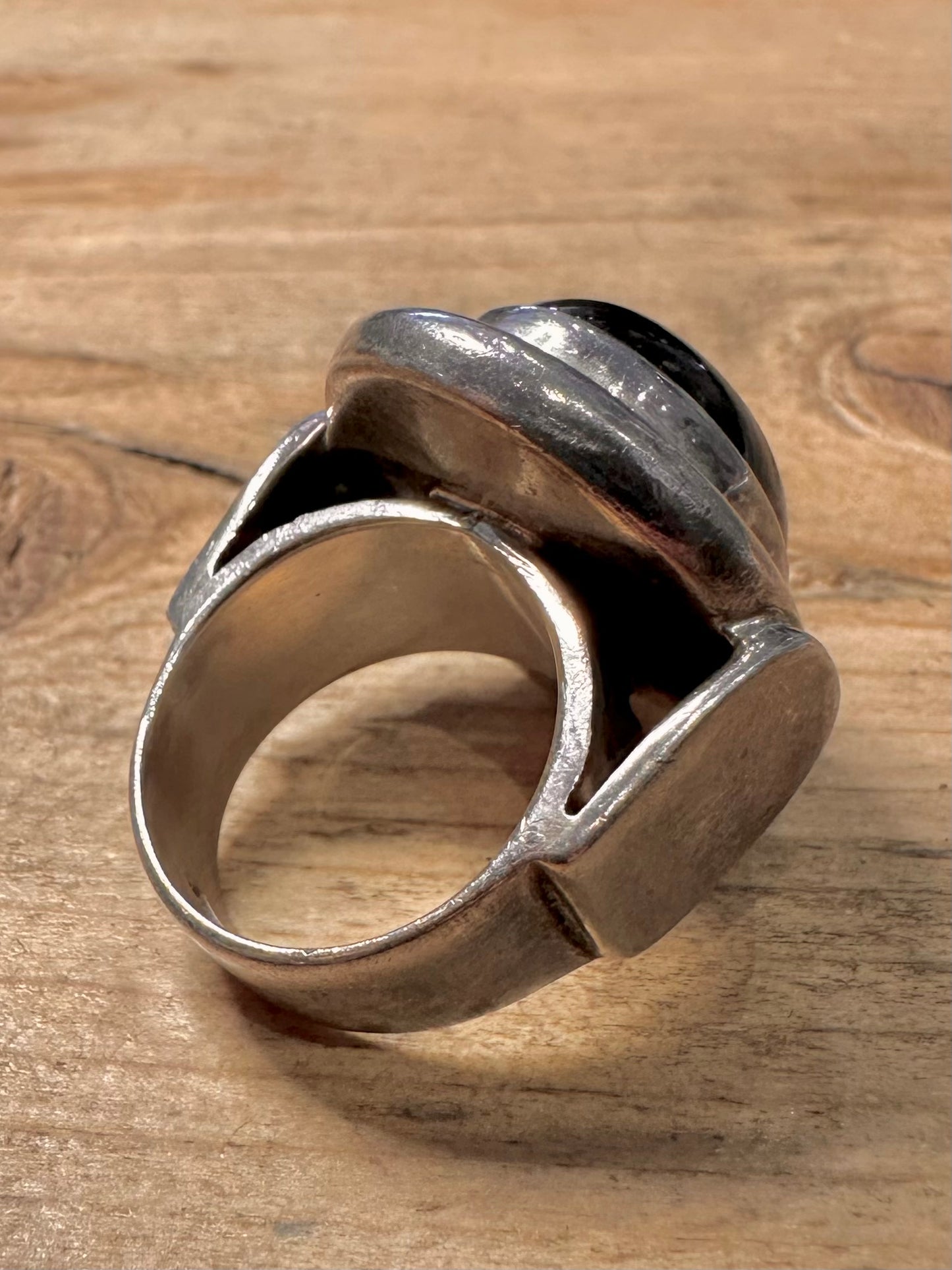 Vintage Chunky Onyx Cabachon 925 Silver Size N Ring