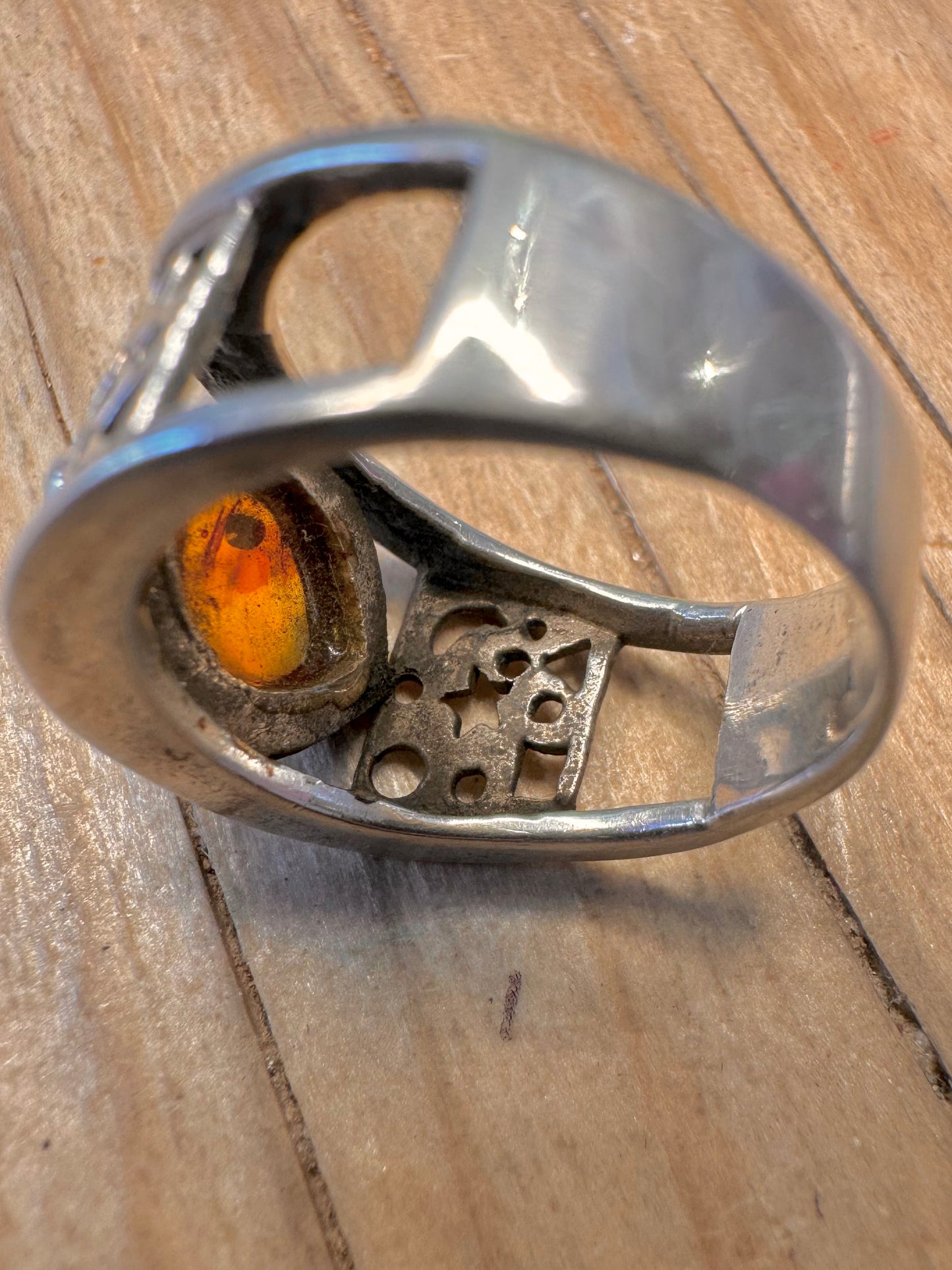 Vintage Amber Stars and Moons 925 Sterling Silver Size R Ring