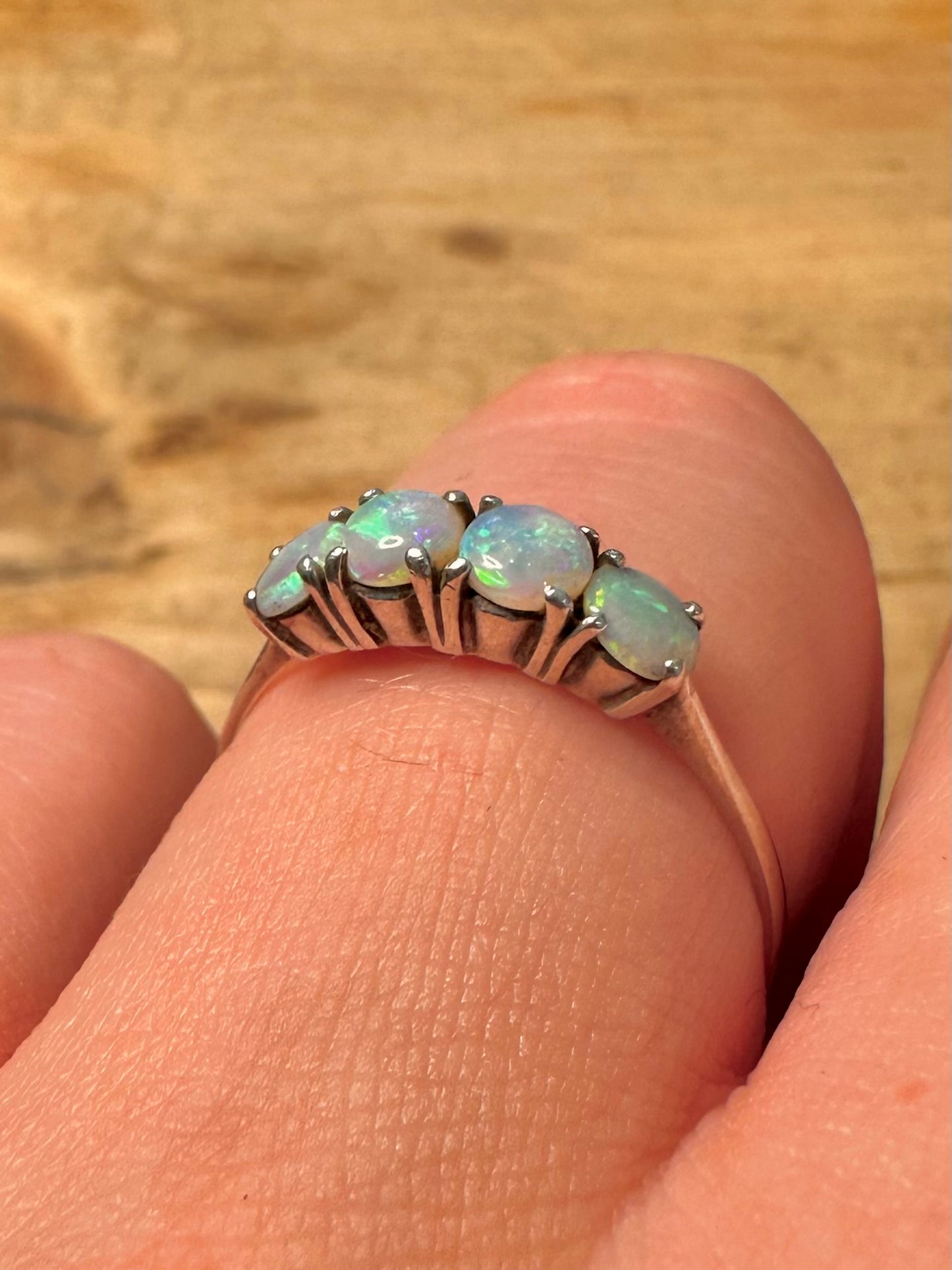 Vintage Opal 925 Silver Size T Ring