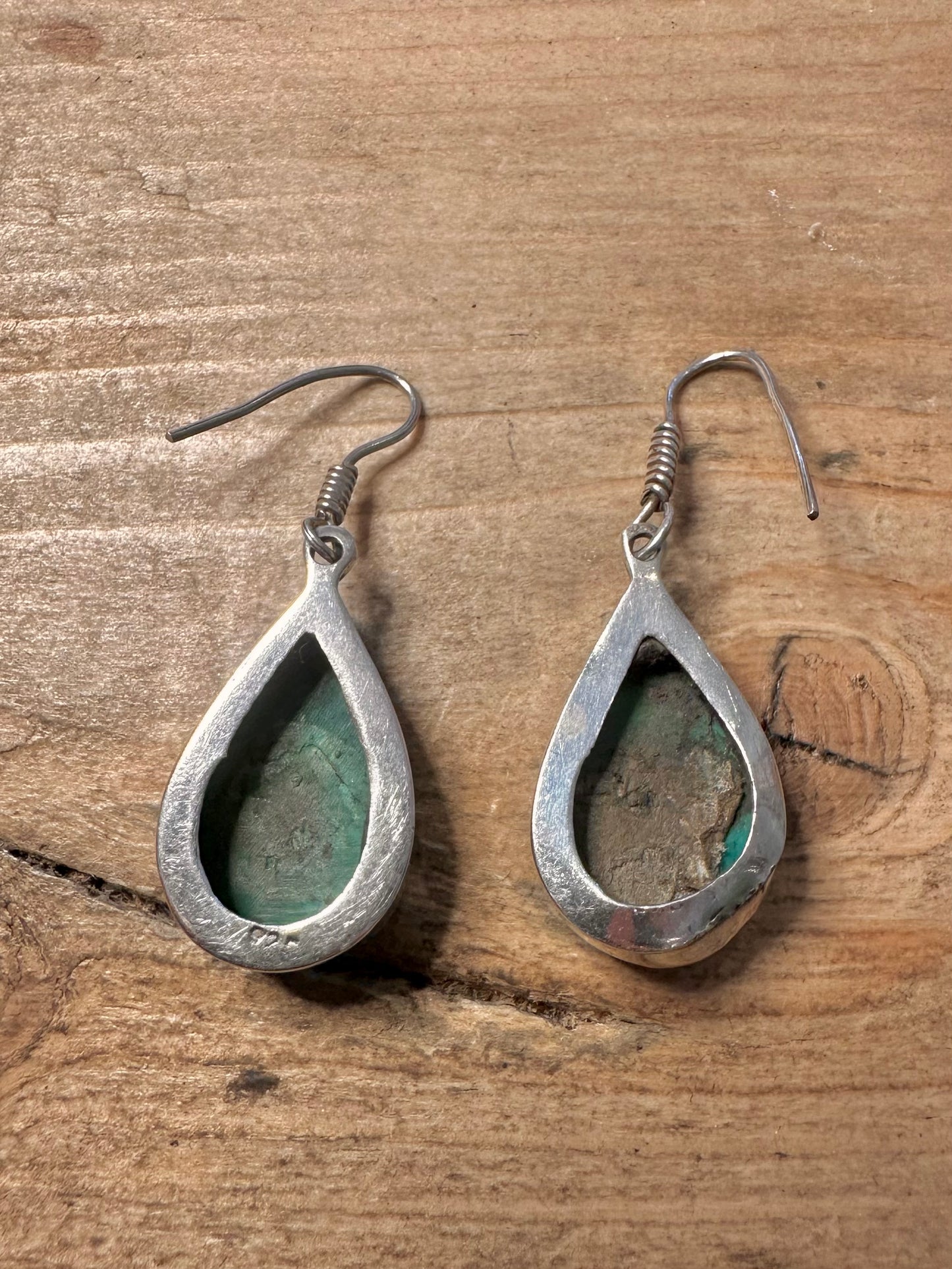 Vintage Raw Turquoise Tear Drop 925 Silver Earrings