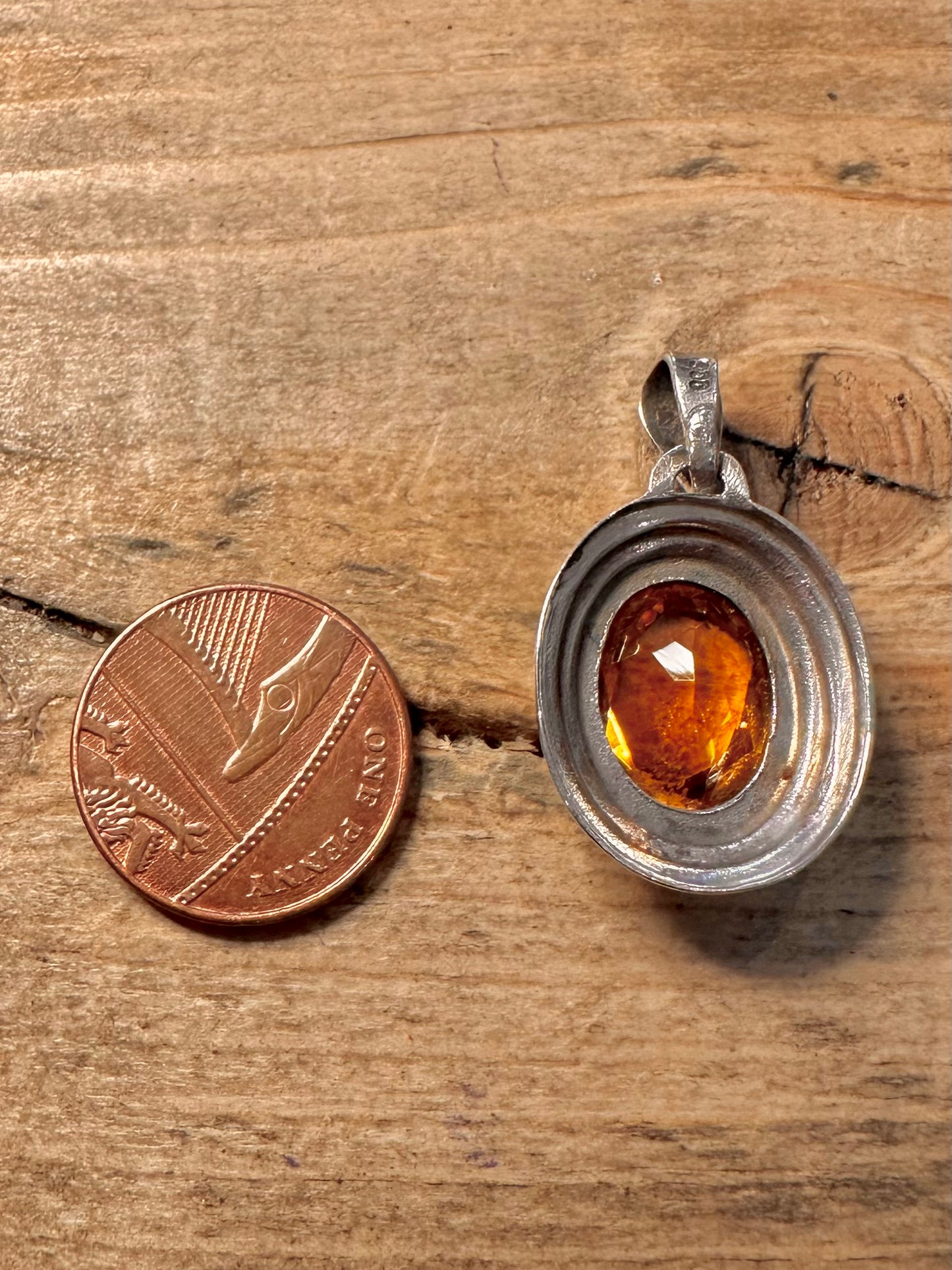 Vintage Orange Citrine Cut Oval 900 Silver Pendant