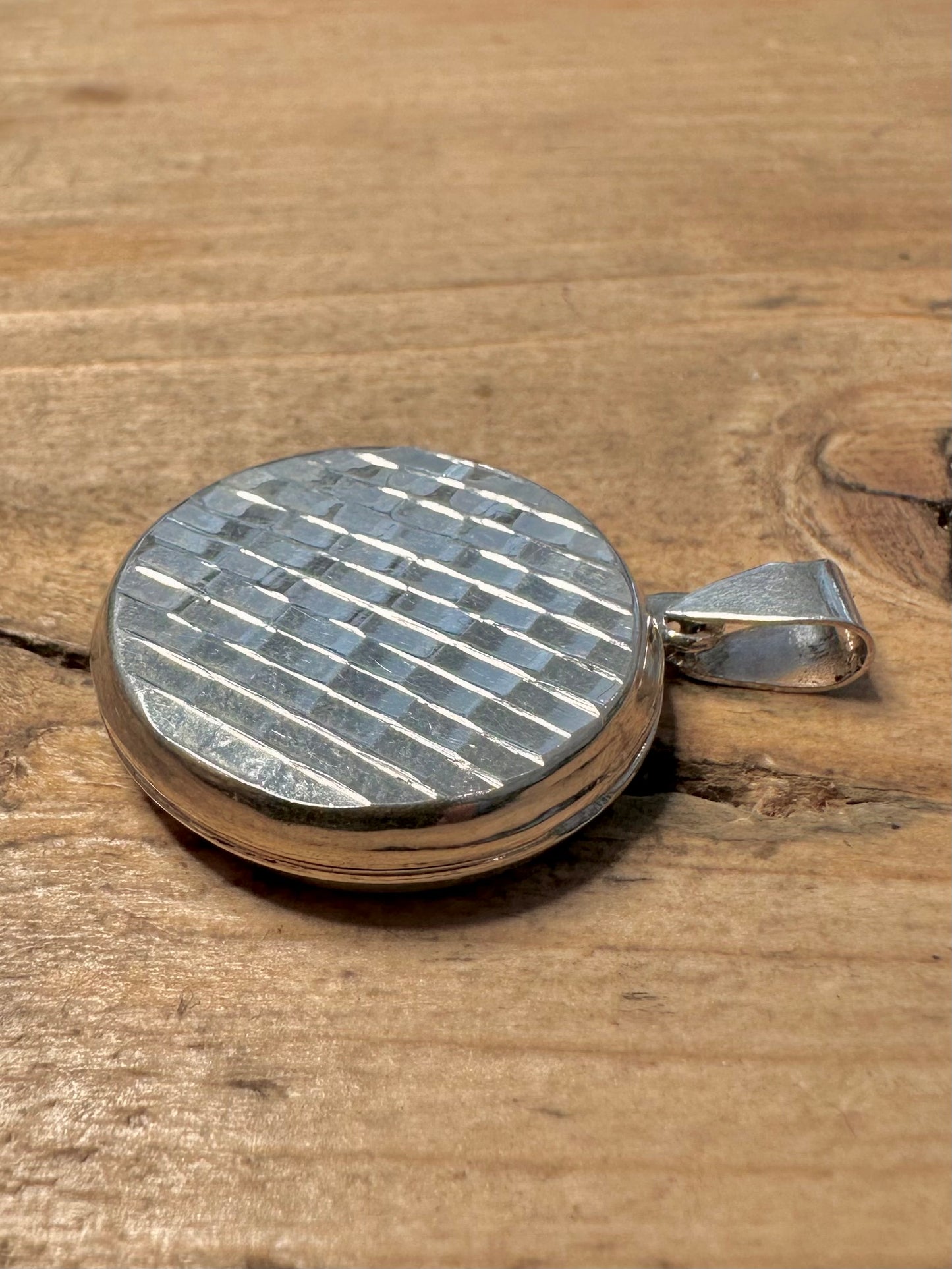 Vintage Engraved Circle 925 Silver Locket Pendant