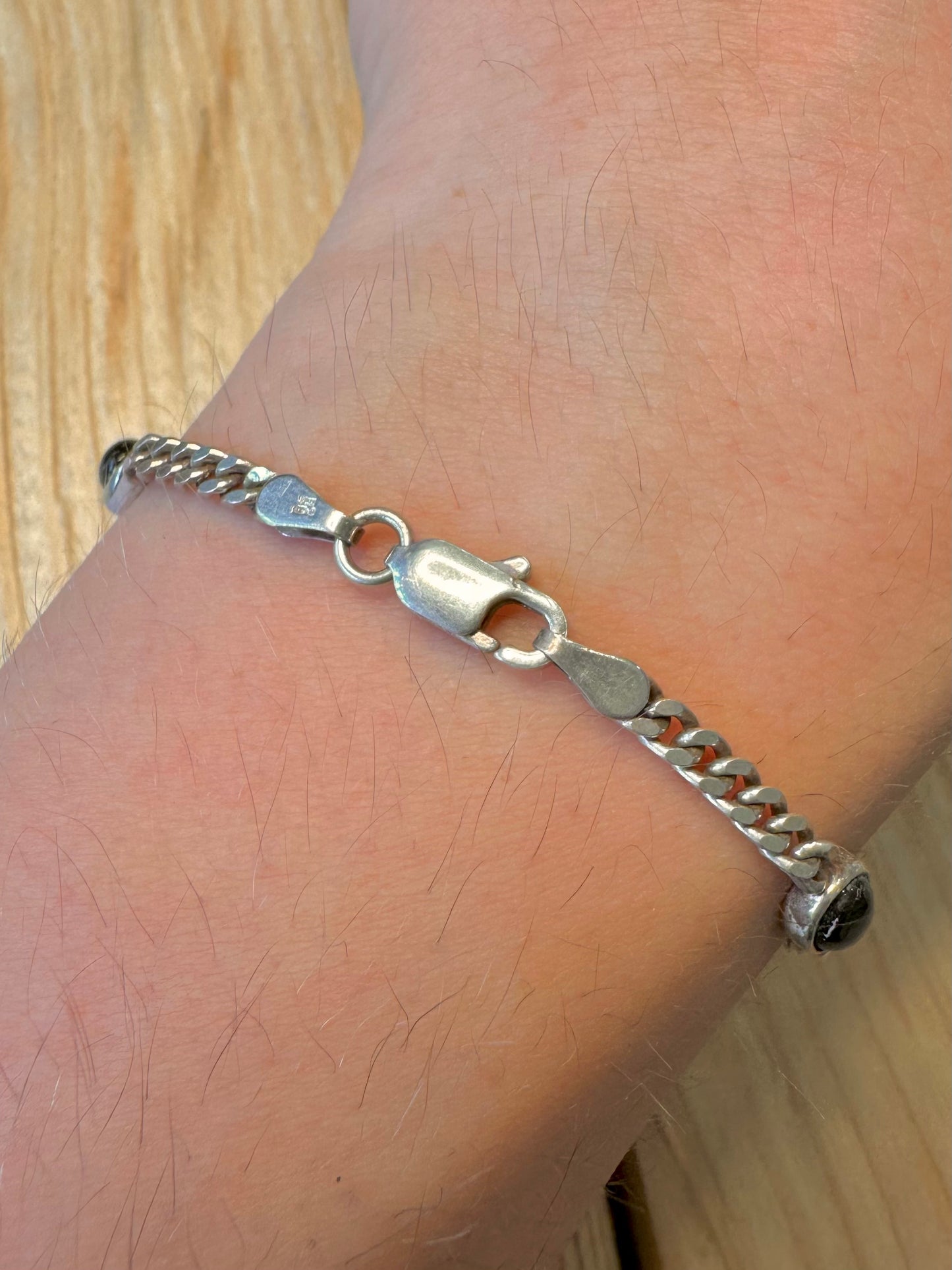 Vintage Black Stone Curb Chain 925 Silver 7.5 inch Bracelet