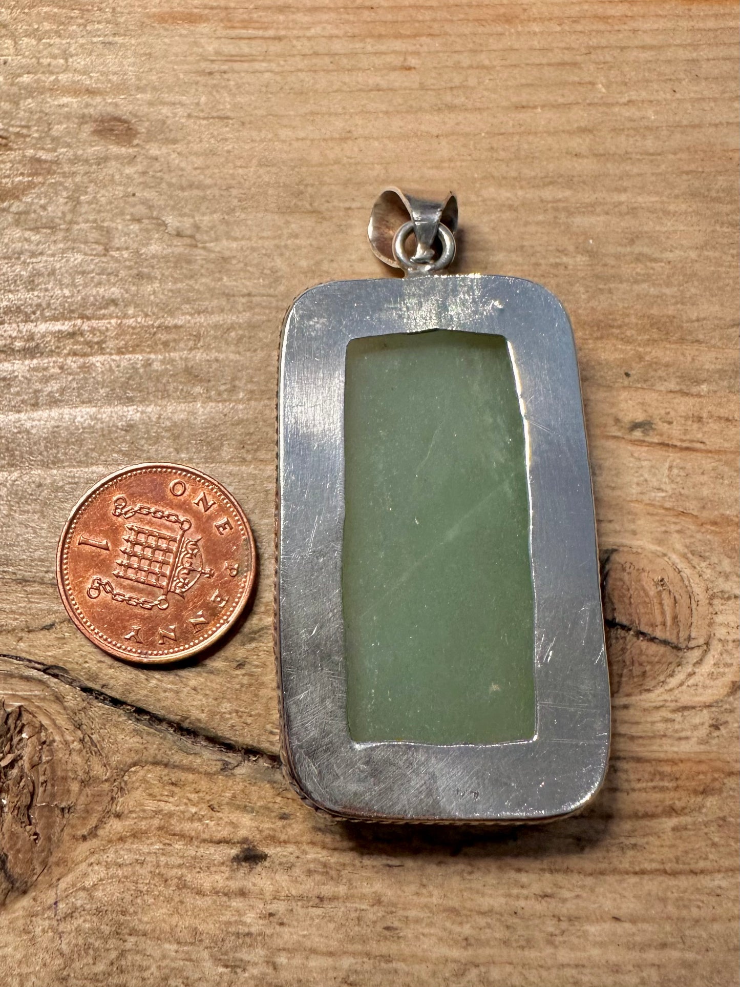 Vintage Prehnite Rectangle 925 Silver Pendant