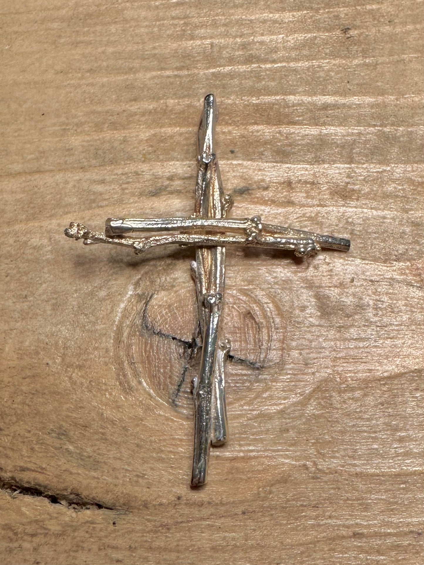 Vintage Bark Effect Cross 925 Silver Pendant