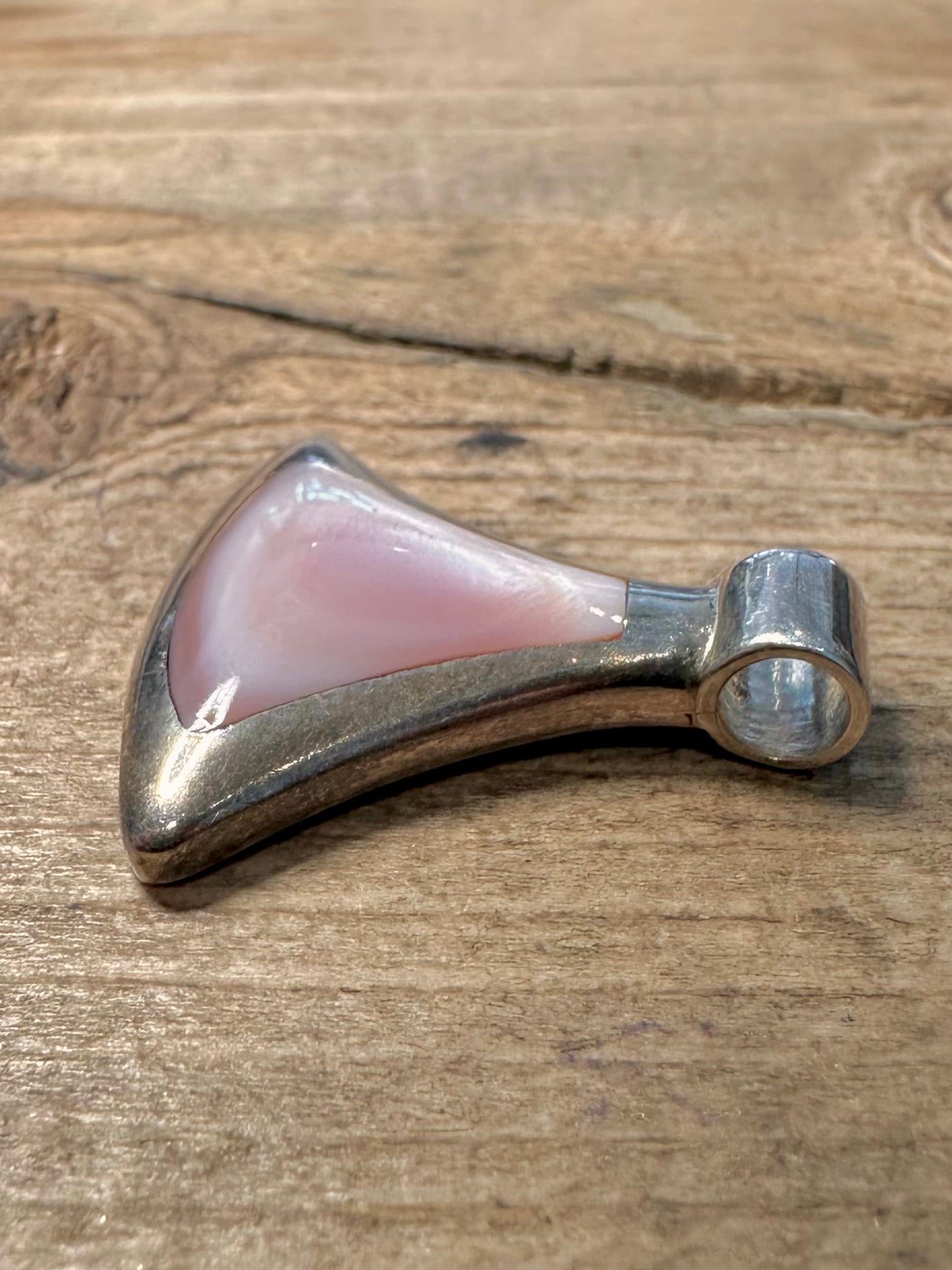 Vintage Pink Mother of Pearl Mayan Art 925 Silver Pendant