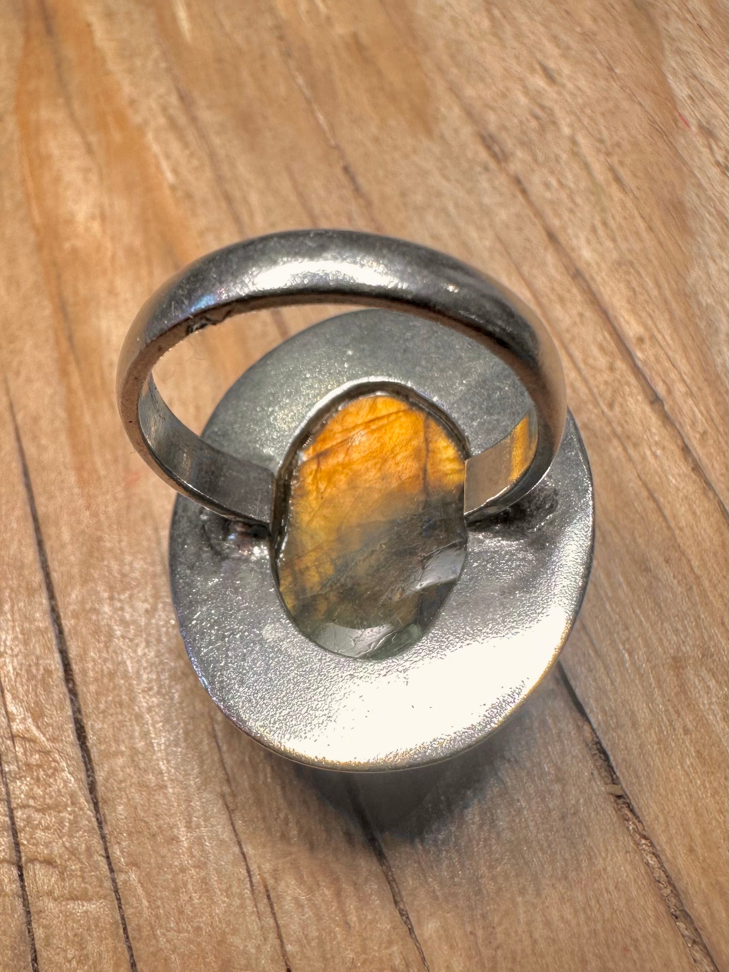 Vintage Labradorite Oval 925 Sterling Silver Size R Ring
