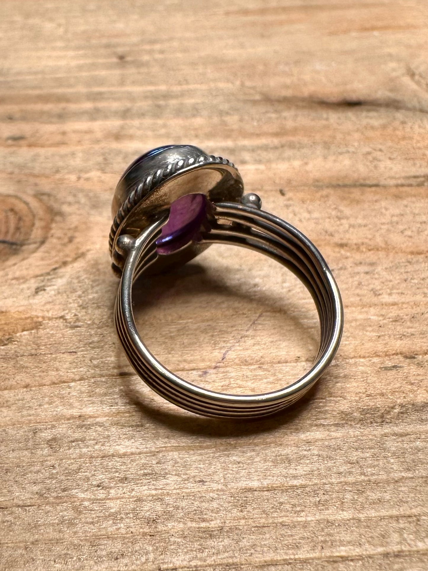 Vintage Amethyst Tribal 925 Silver Size N Ring