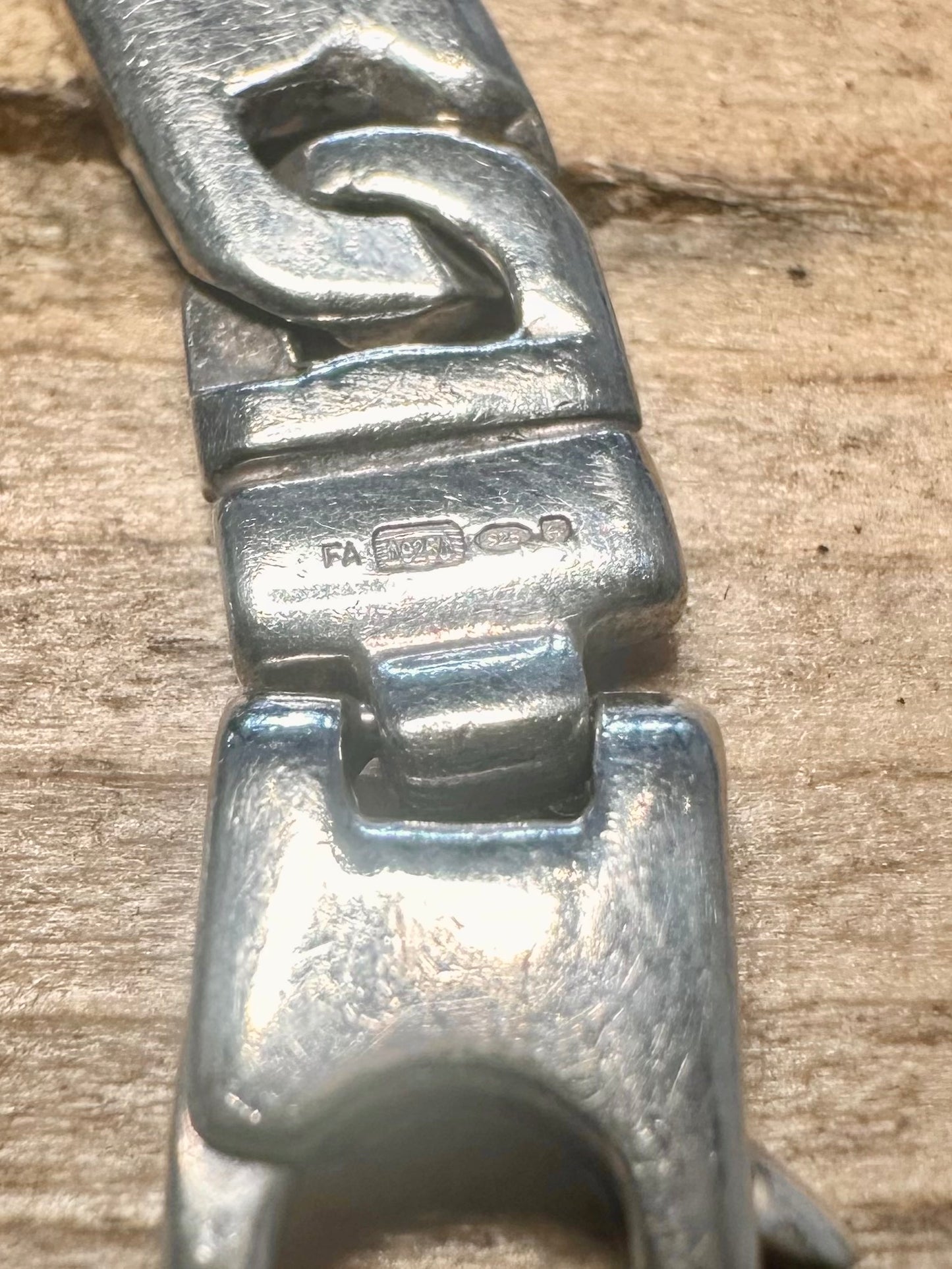 Vintage Flat Unique Chain 925 Silver 8.5 inch Bracelet