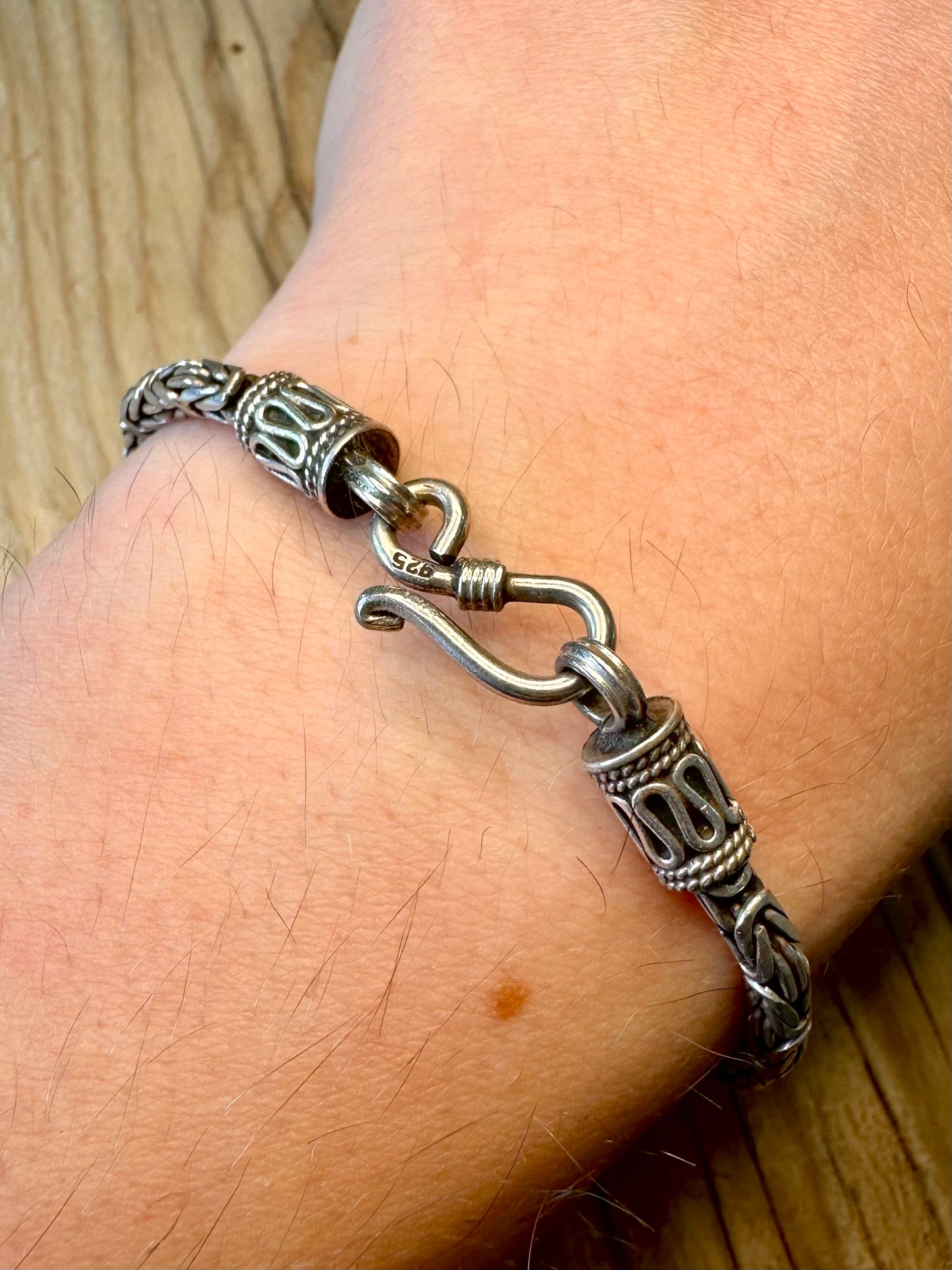 Vintage Byzantine Link Hook Clasp 925 Silver 7.5 inch Bracelet