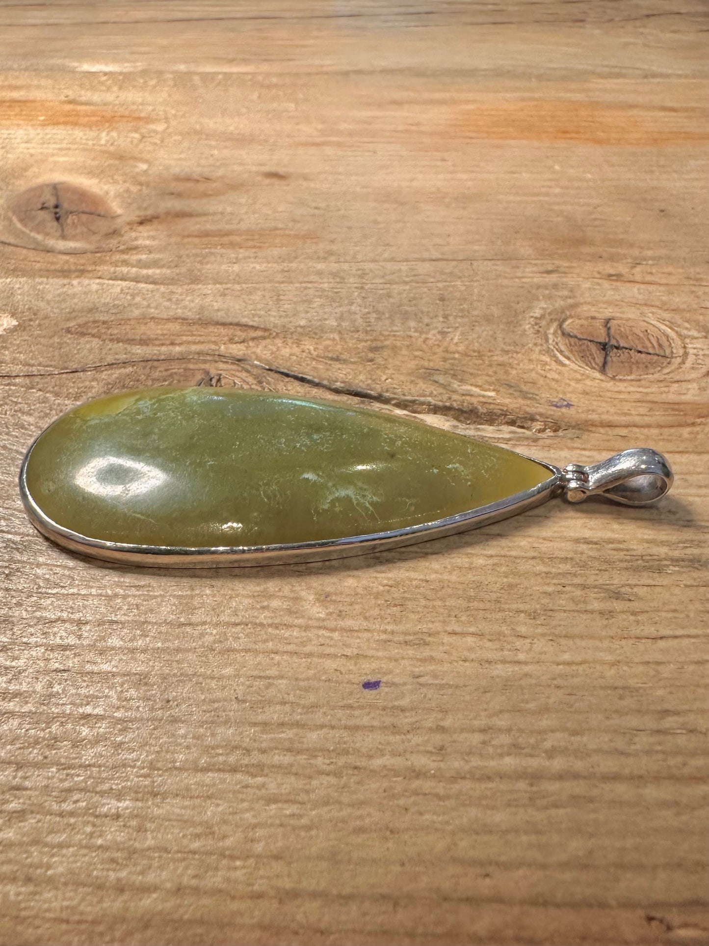 Vintage Large Green Translucent 925 Silver Pendant