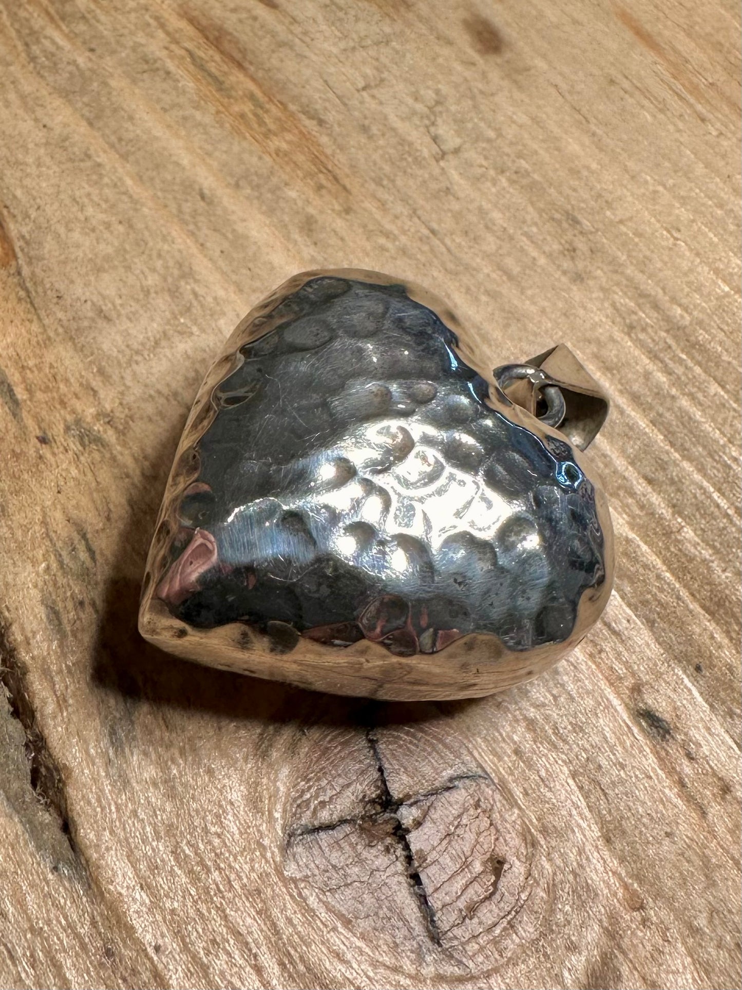 Abstract Large Hammered Heart 925 Silver Pendant