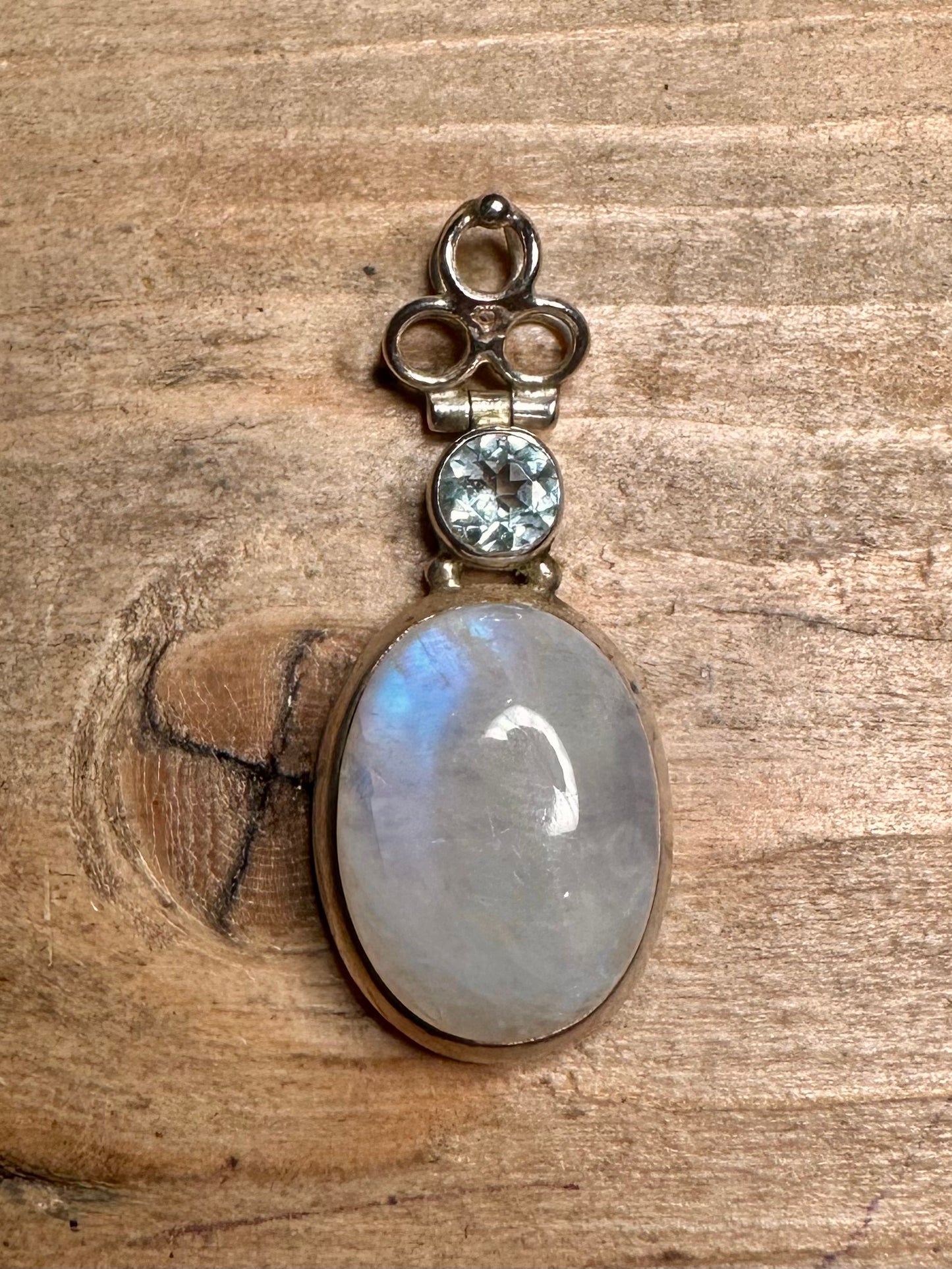 Vintage Moonstone and Blue Topaz 925 Silver Pendant