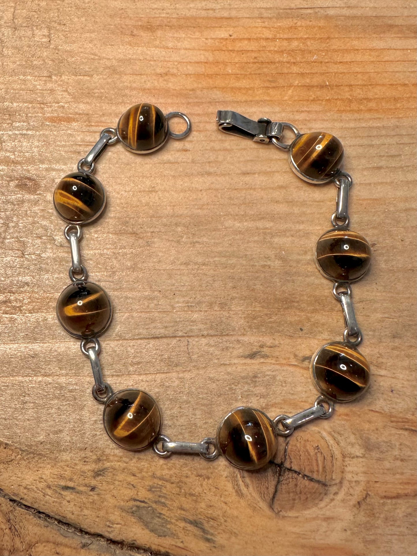 Vintage Tigers Eye Link 925 Silver 8 inch Bracelet