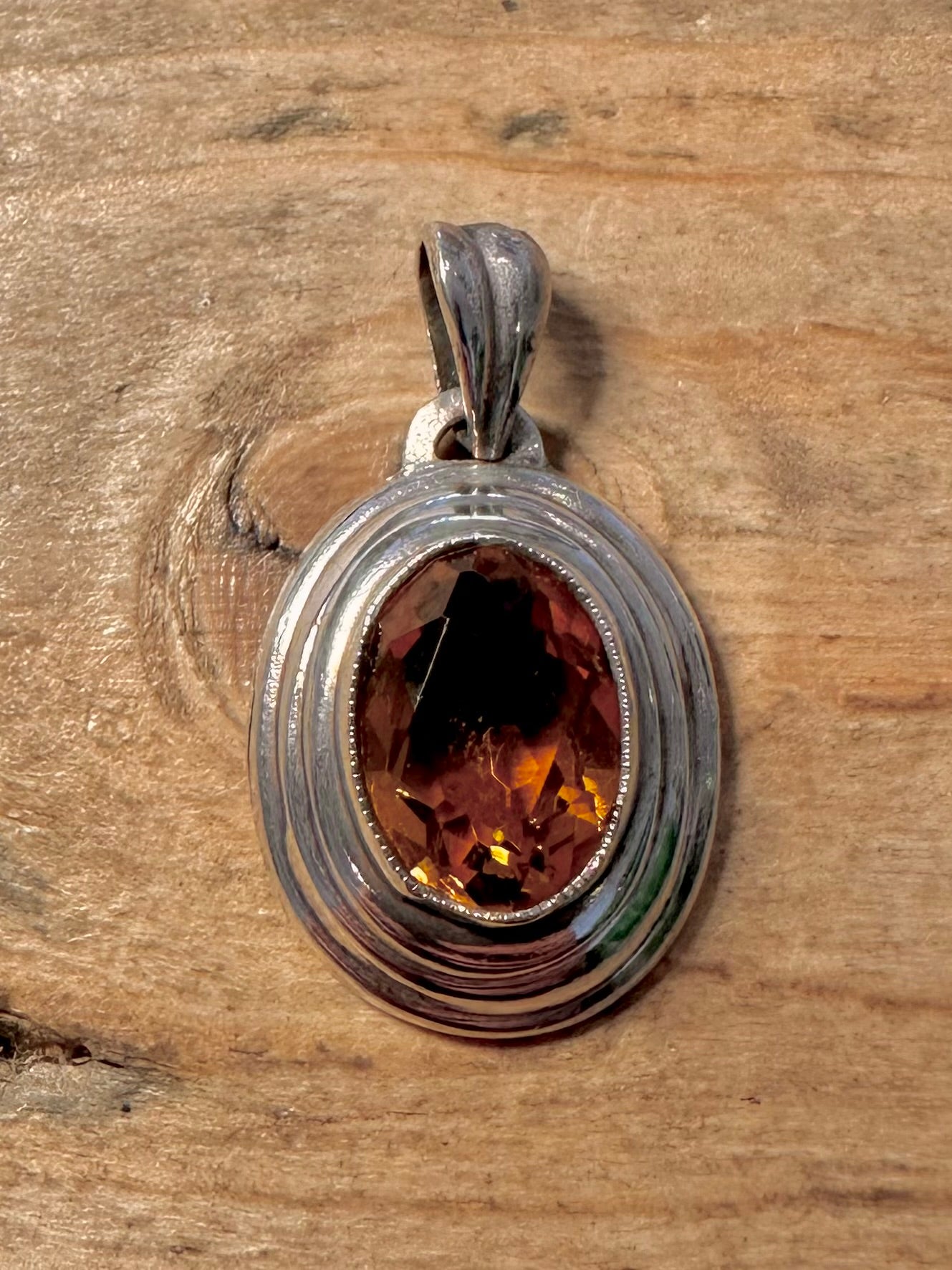 Vintage Orange Citrine Cut Oval 900 Silver Pendant
