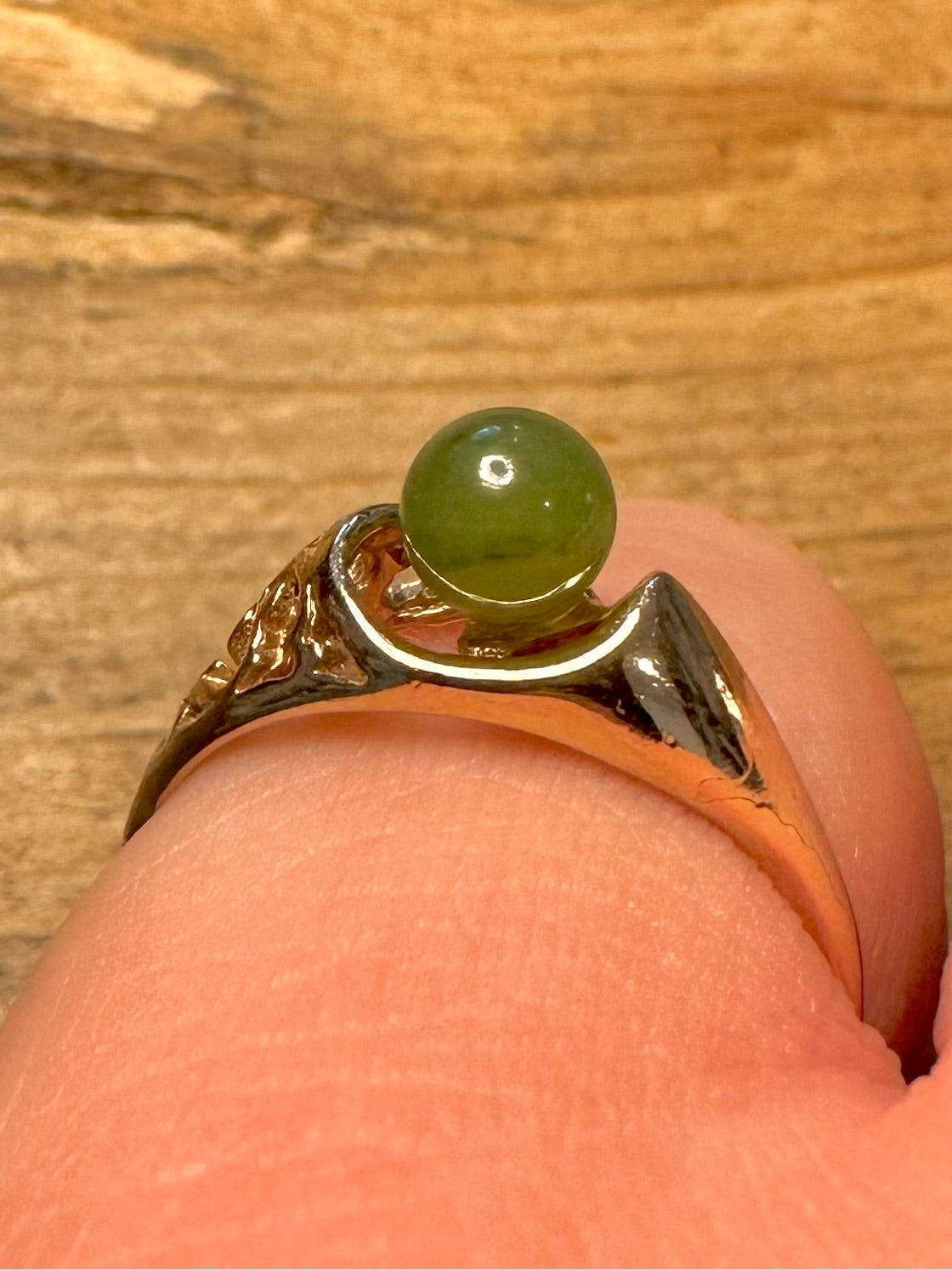 Modern Abstract Jade Ball Gold on 925 Silver Size N Ring