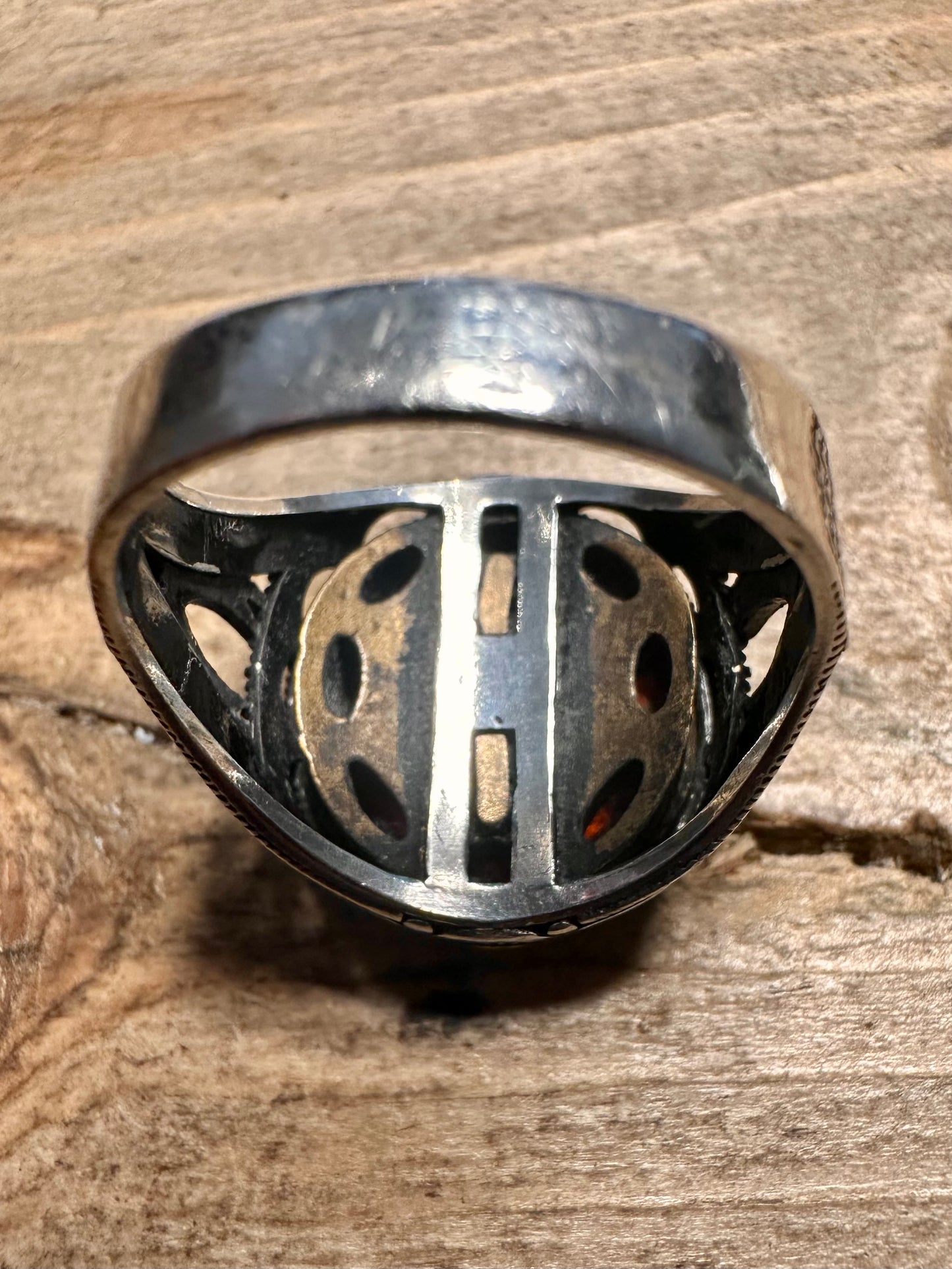 Vintage Garnet and Black Stone Middle Eastern 925 Silver Size T Ring