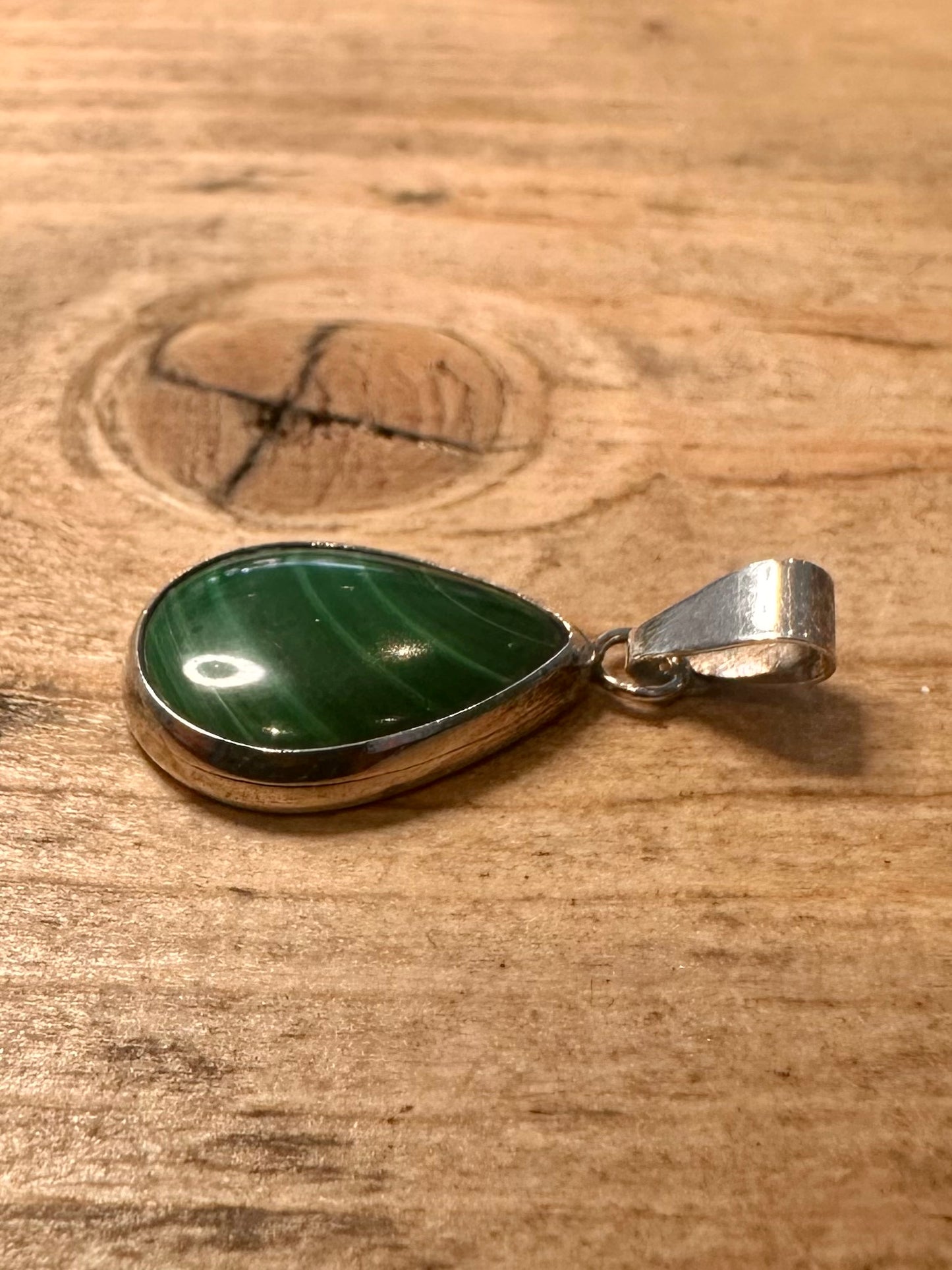 Vintage Malachite Tear Drop 925 Silver Pendant