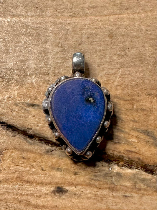 Vintage Ornate Lapis 925 Silver Pendant
