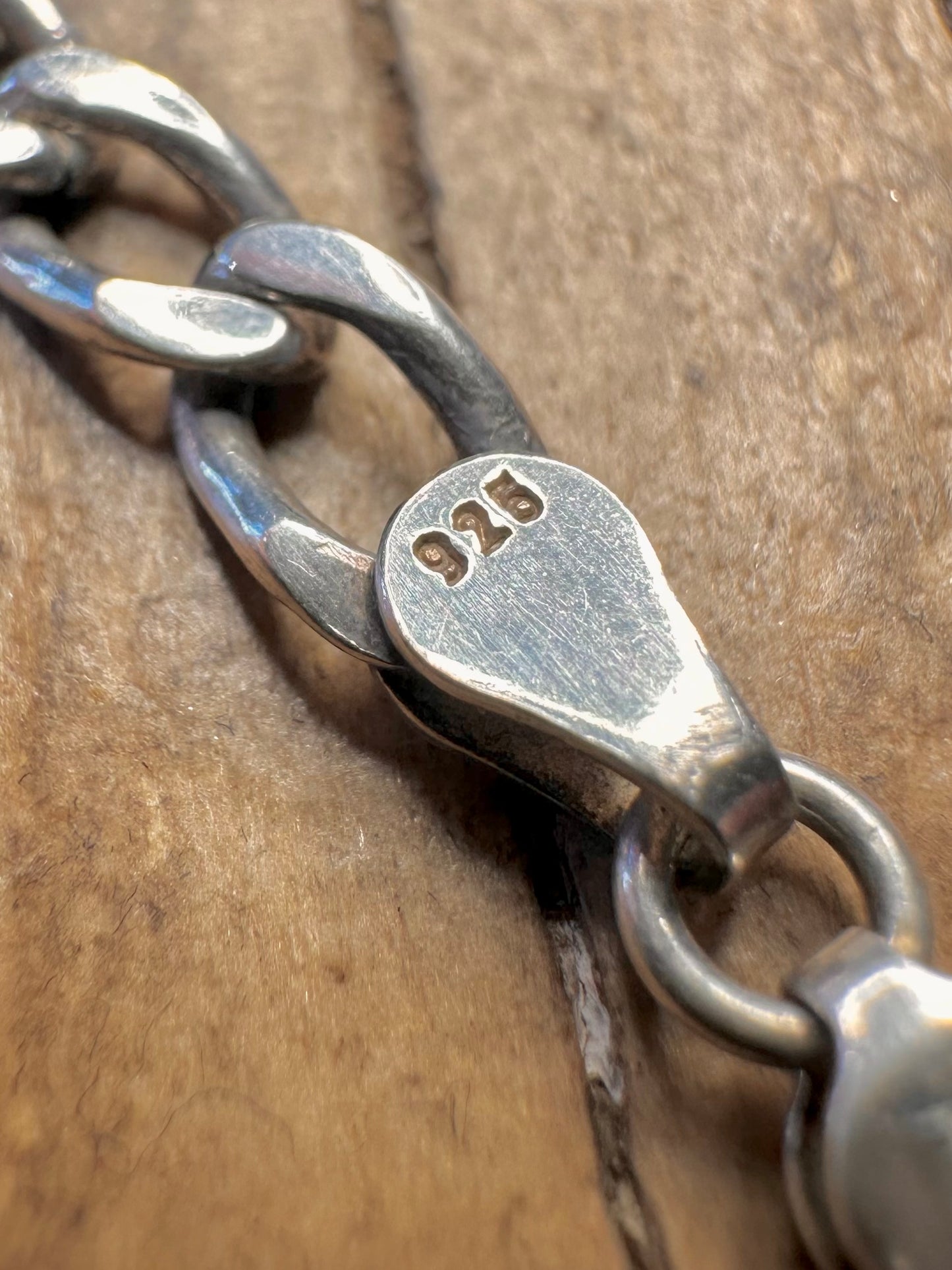 Langes Curb Chain Armband aus 925er Sterlingsilber, 7,5 Zoll