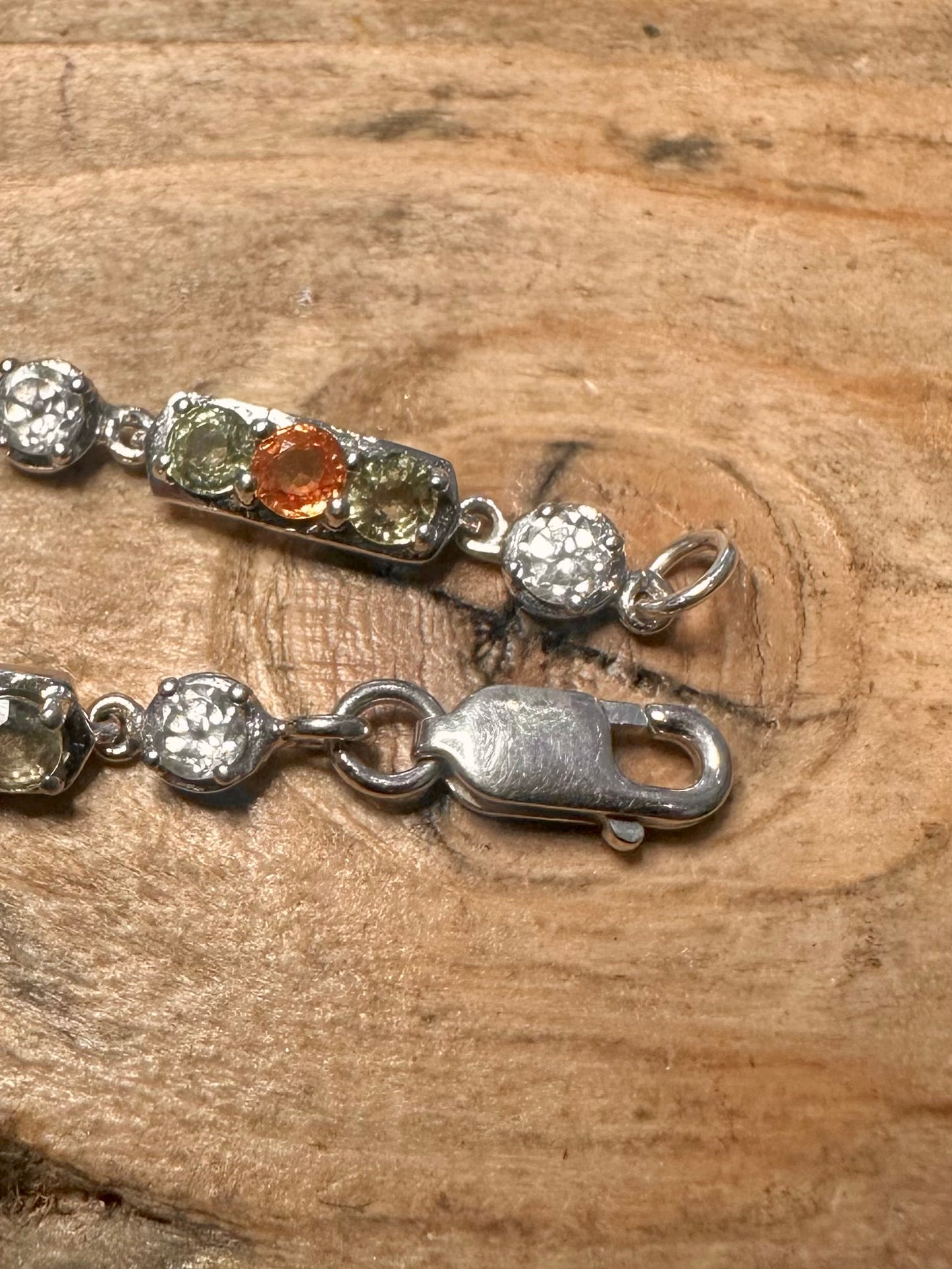 Modern Green Orange White CZ 925 Silver Tennis 6.5 inch Bracelet
