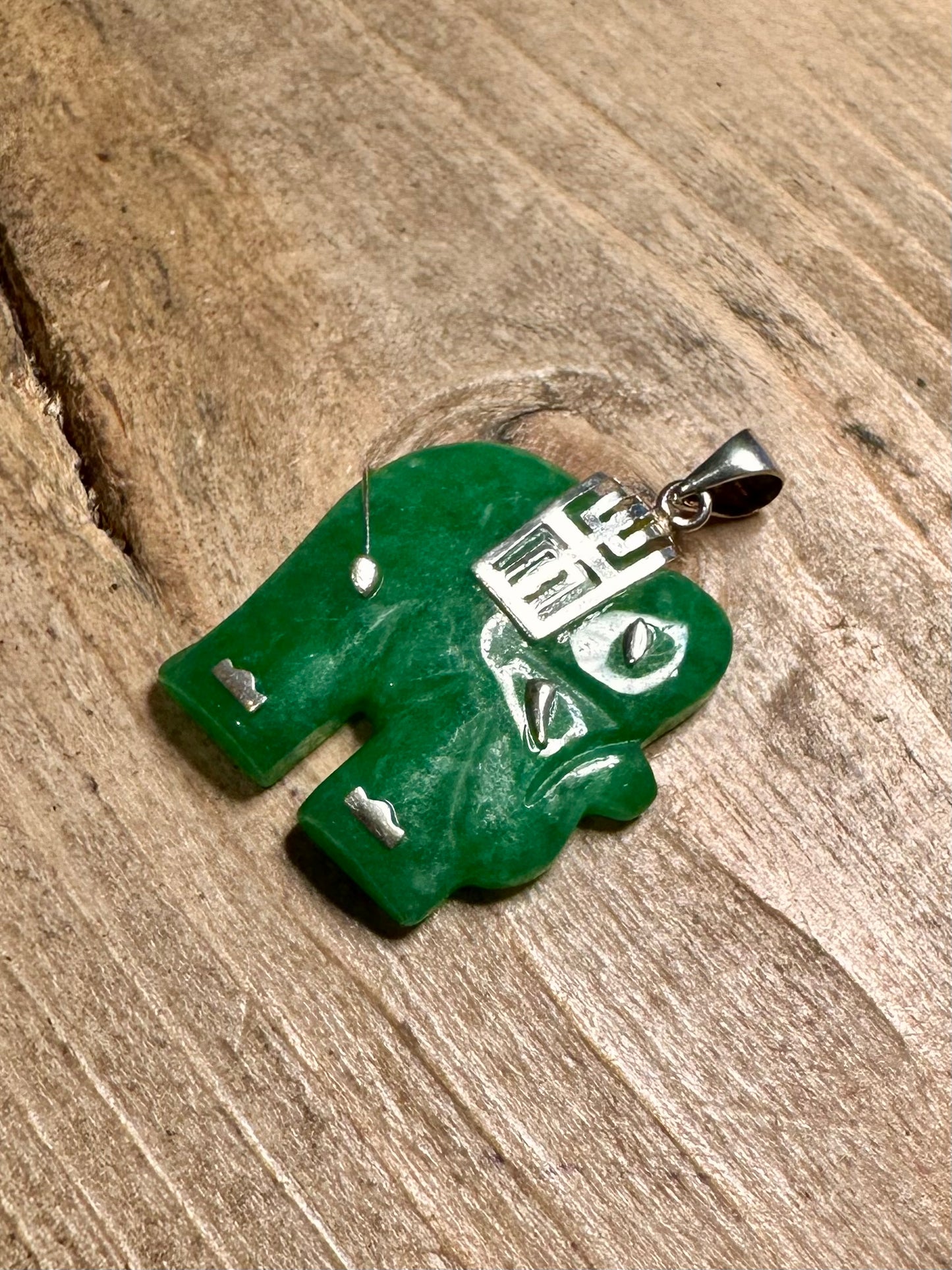 Vintage Jade Elephant 925 Silver Pendant