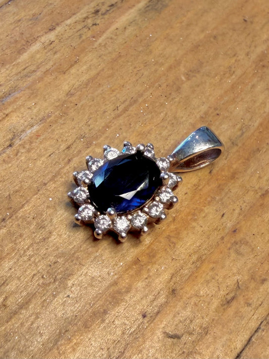 Blue and White Stone Princess Diana Cut 925 Sterling Silver Pendant