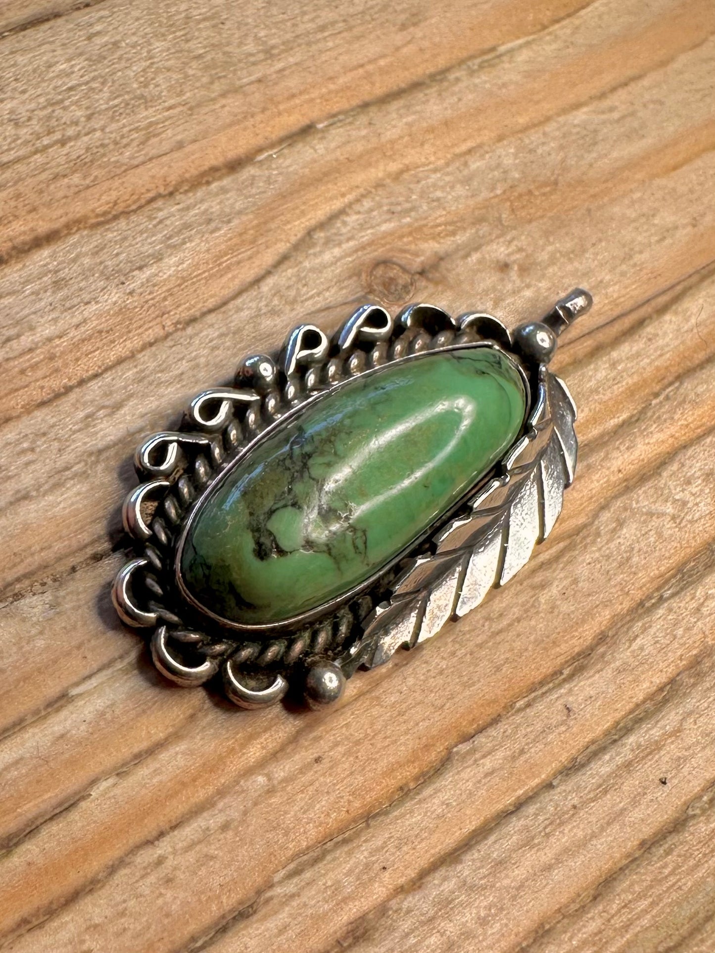 Vintage Navajo Green Turquoise 925 Sterling Silver Maker B Pendant