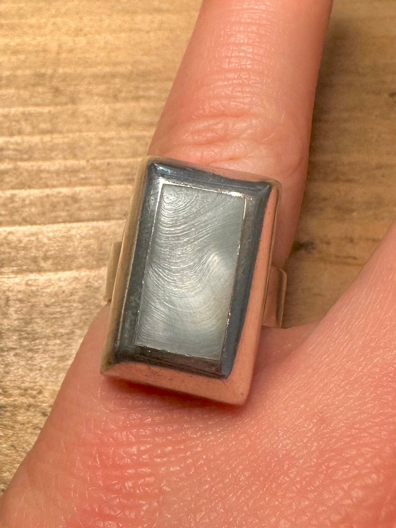 Vintage Chunky Blue Mother of Pearl Mexico 925 Silver Size M1/2 Ring
