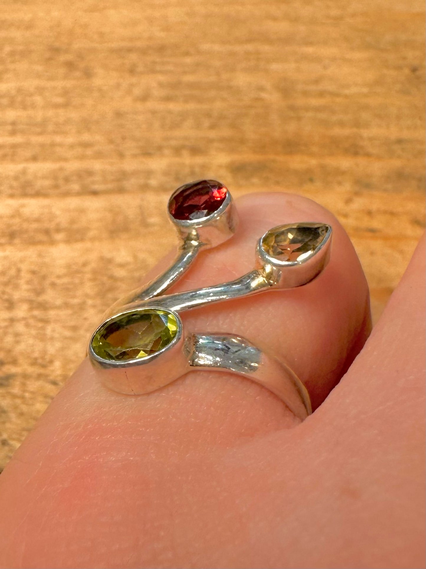 Abstract Peridot Garnet Citrine 925 Silver Size O Ring