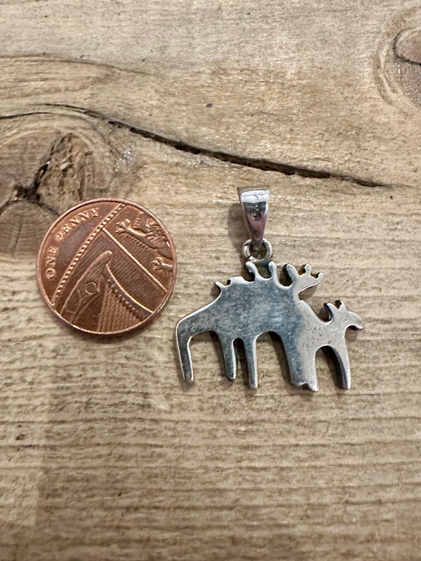Vintage Three Moose 925 Silver Pendant
