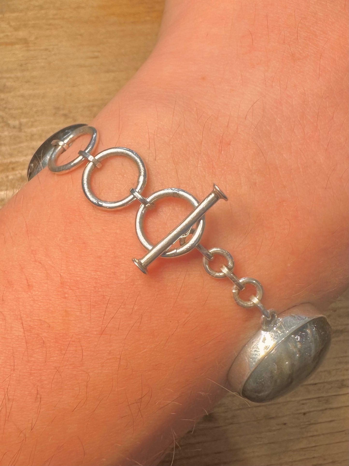 Vintage Labradorite T Bar 925 Silver 6.3 to 7.3 inch Bracelet