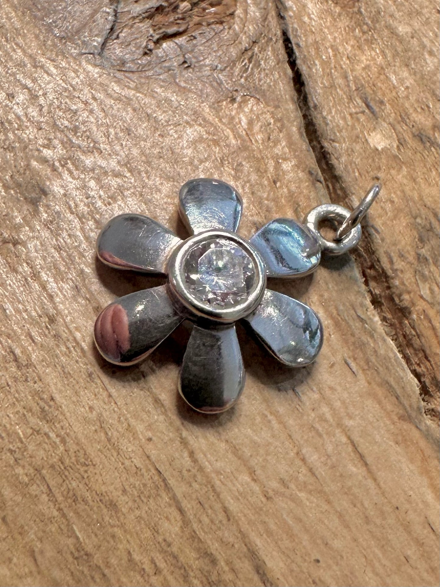 Vintage Flower CZ 925 Silver Pendant