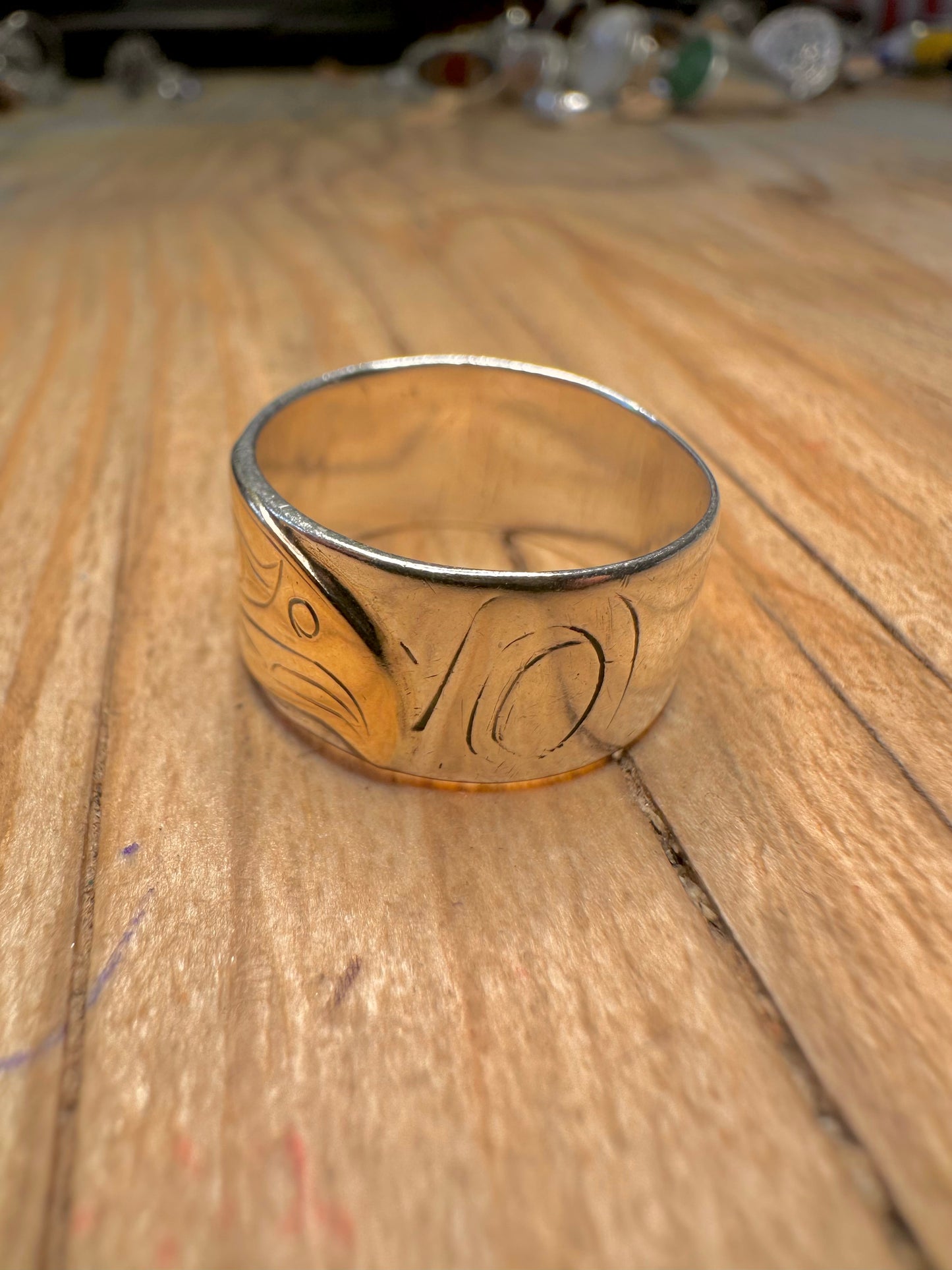 Vintage First Nations Gold Eagle 925 Sterling Silver Size Q Ring