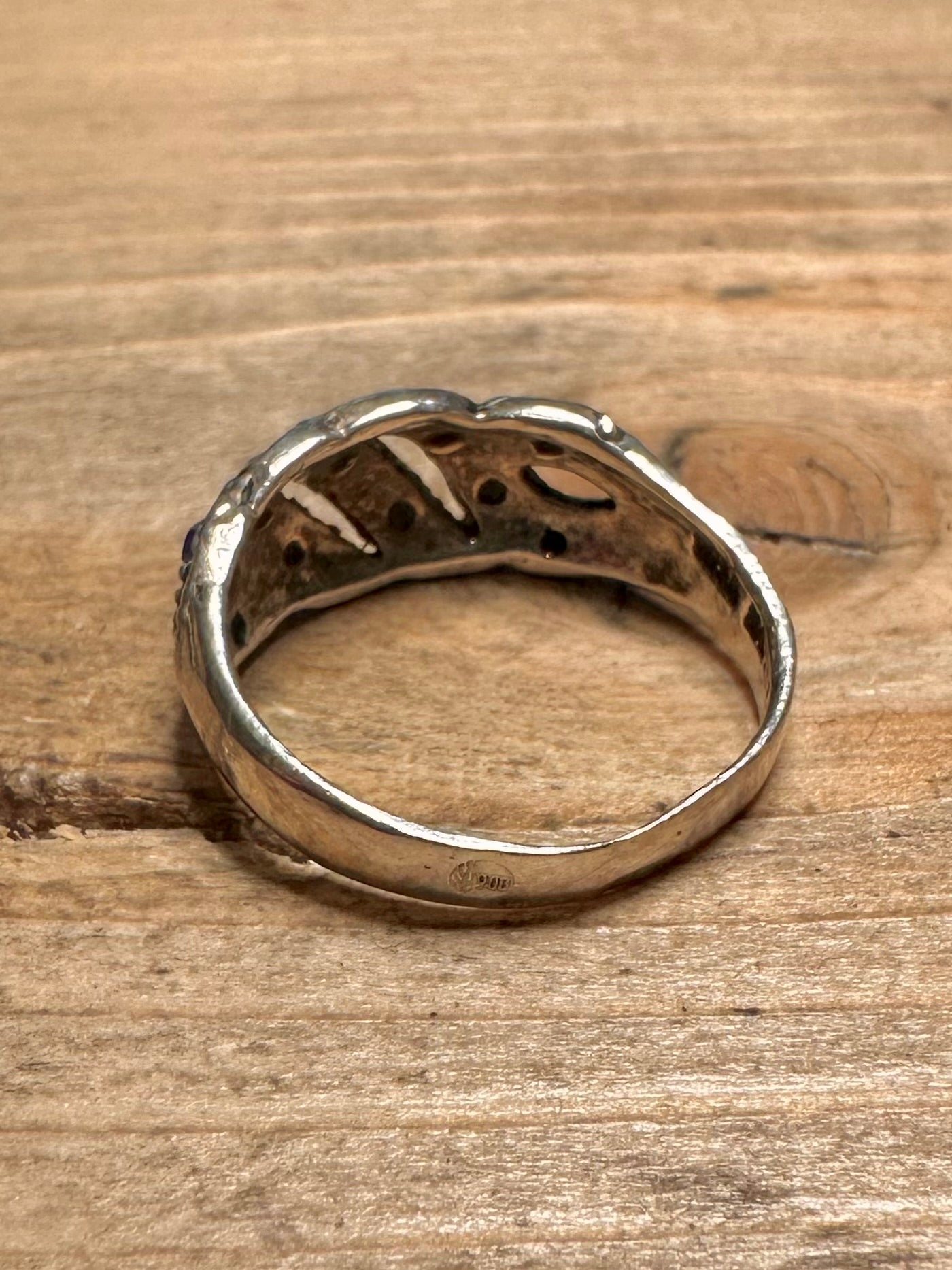 Vintage Blue Stone 925 Silver Size Q Ring