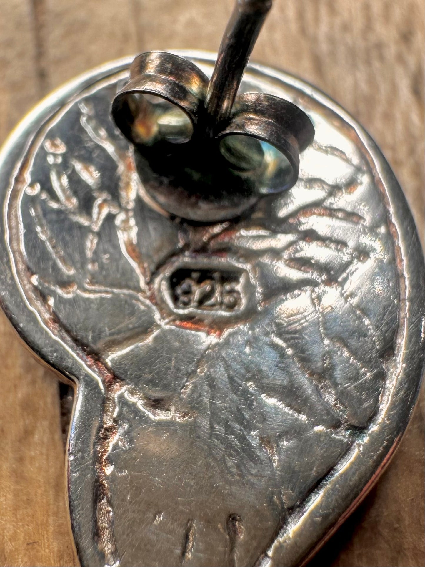 Abstract Mother of Pearl and Onyx Inlay Shell 925 Sterling Silver Earrings