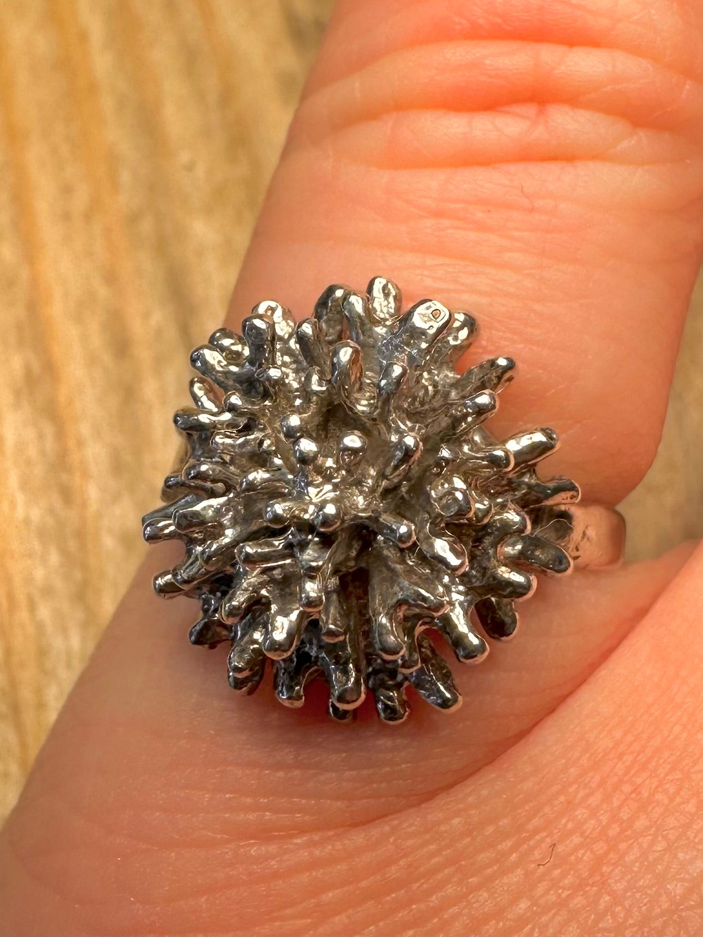 Abstract 1970 Brutalist Coral 925 Sterling Silver Size N Ring