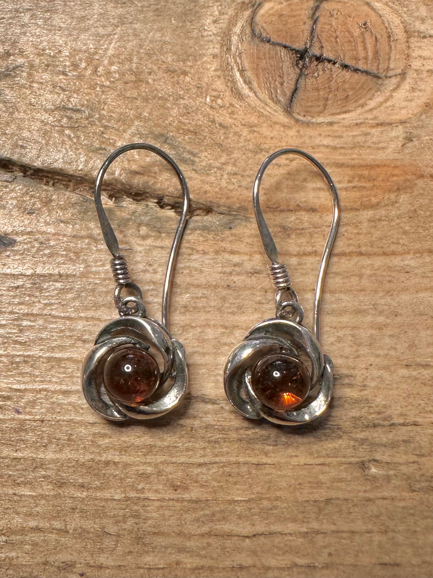 Vintage Amber Ornate 925 Silver Earrings