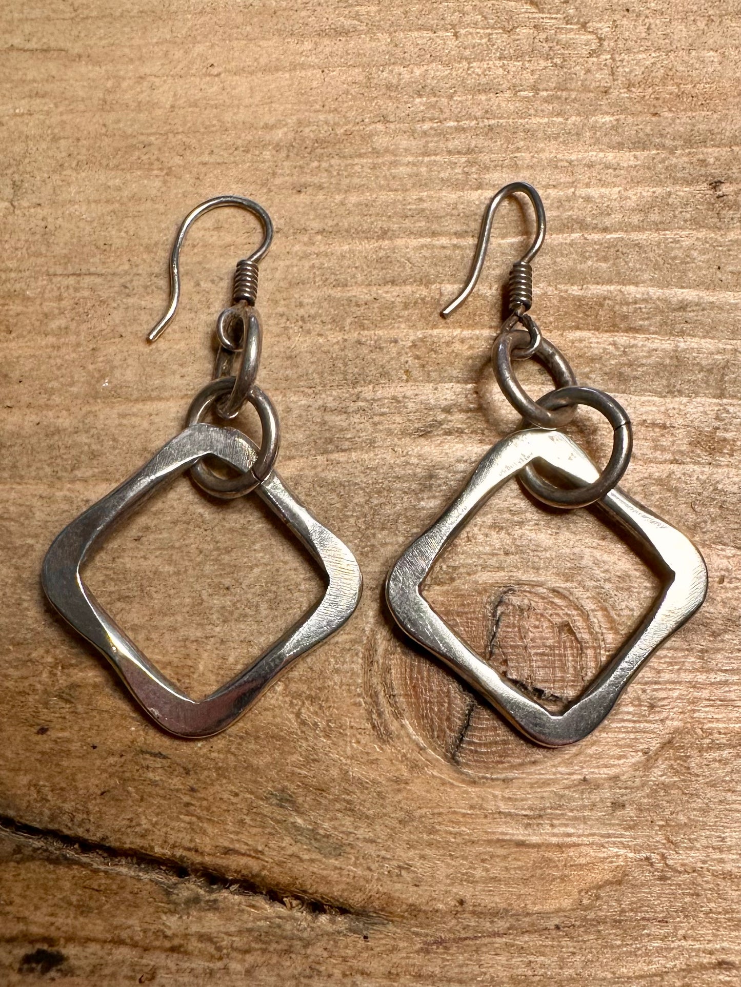 Abstract Square Dangle 925 Silver Earrings