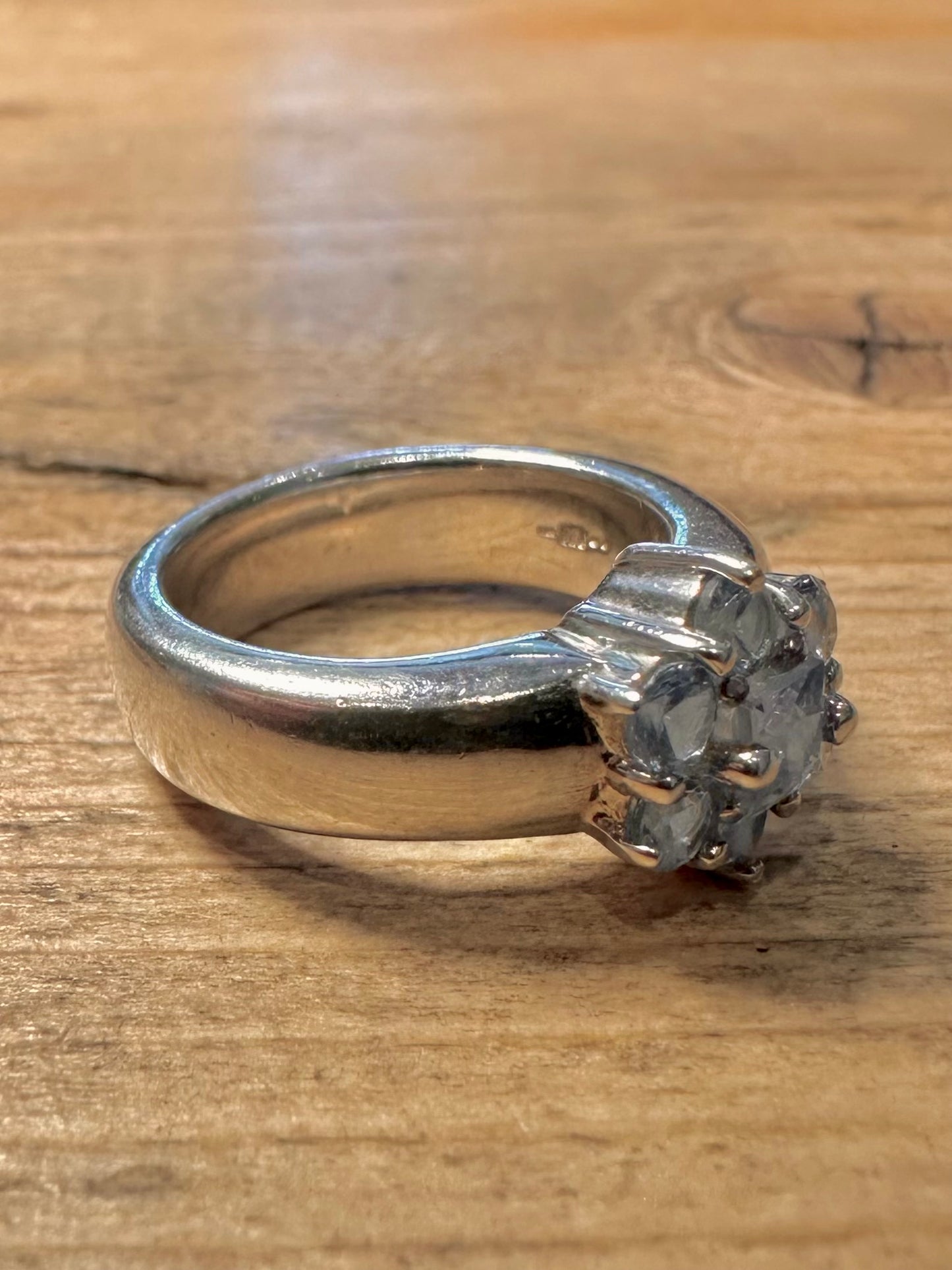 Modernist Blue Stone Cluster 925 Silver Size K Ring