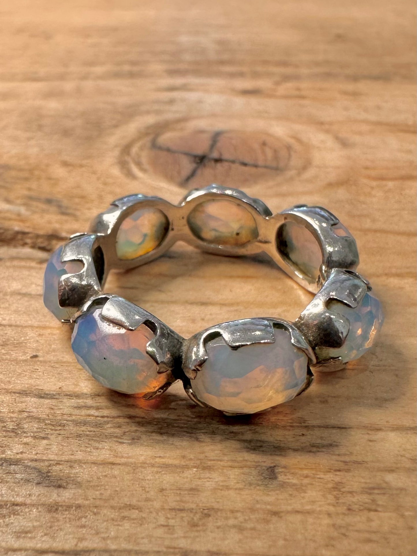 Vintage Faceted Opalite 925 Silver Size P Ring