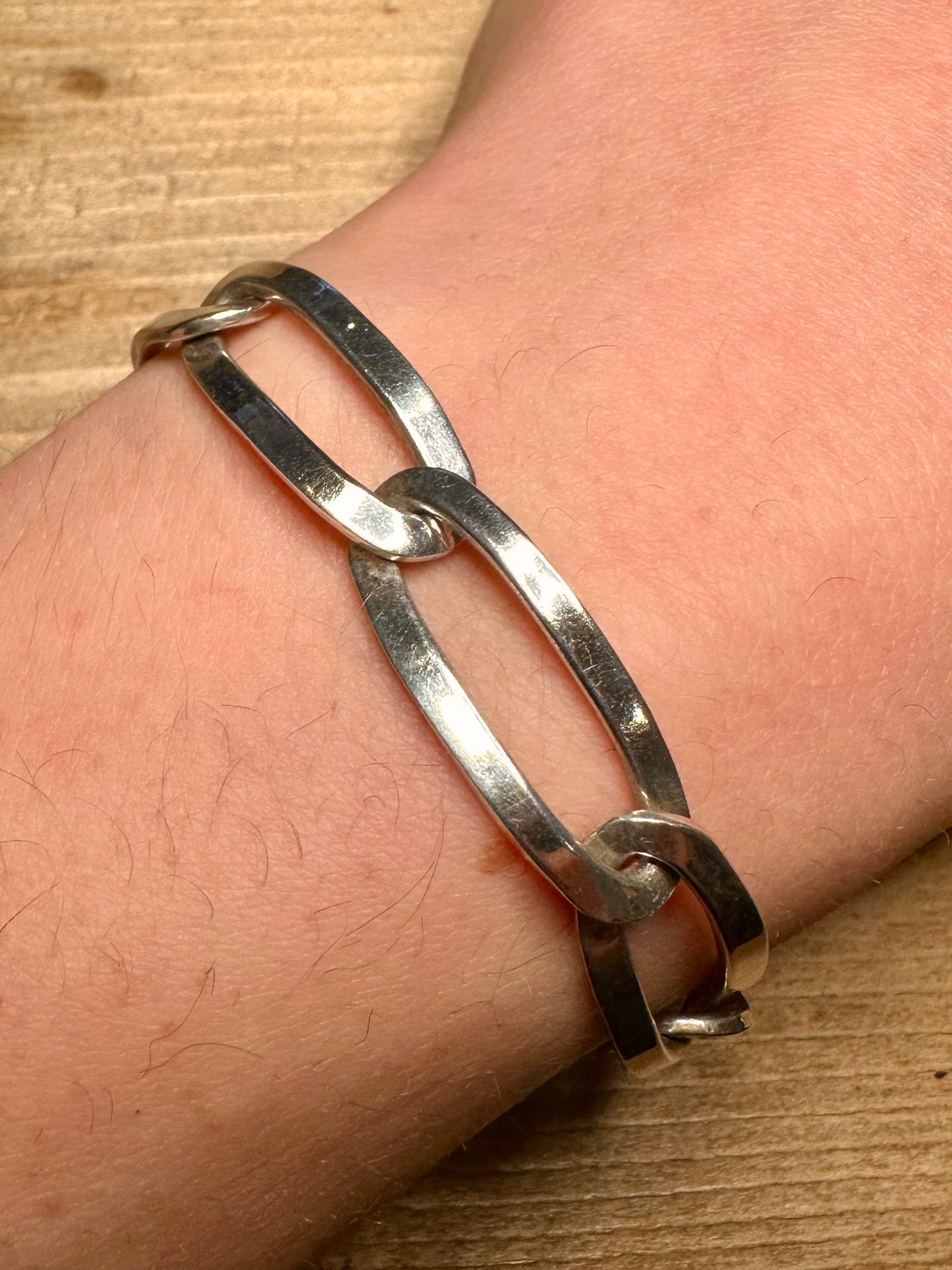 Abstract Long Link 925 Silver Mexico 7.5 inch Bracelet