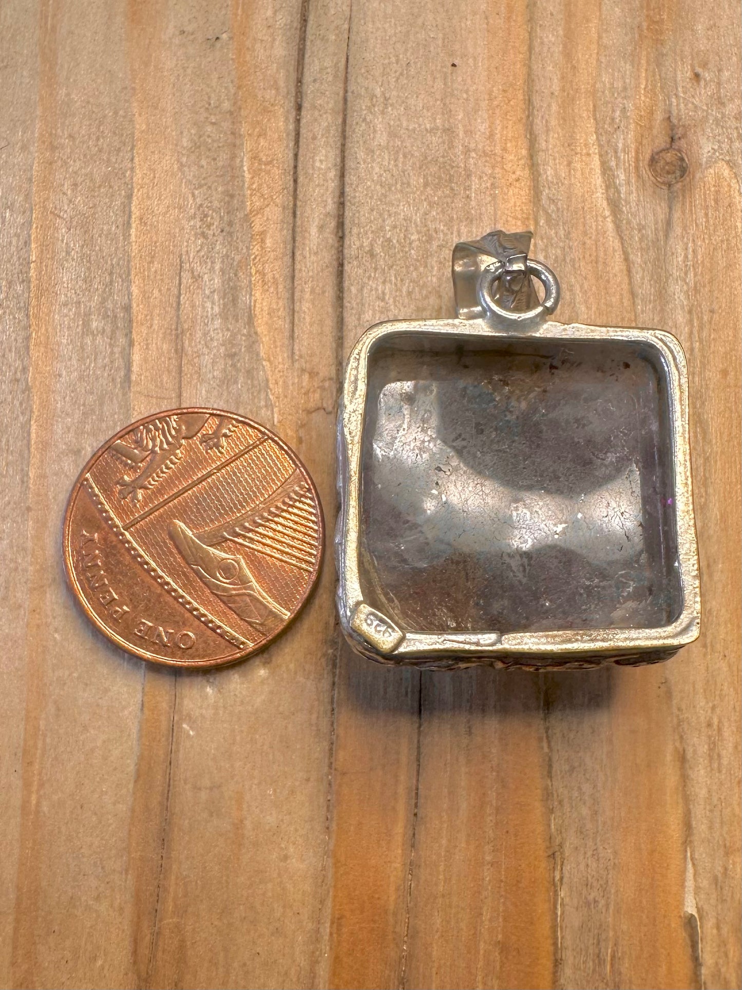Vintage Square Purple Labradorite 925 Sterling Silver Pendant