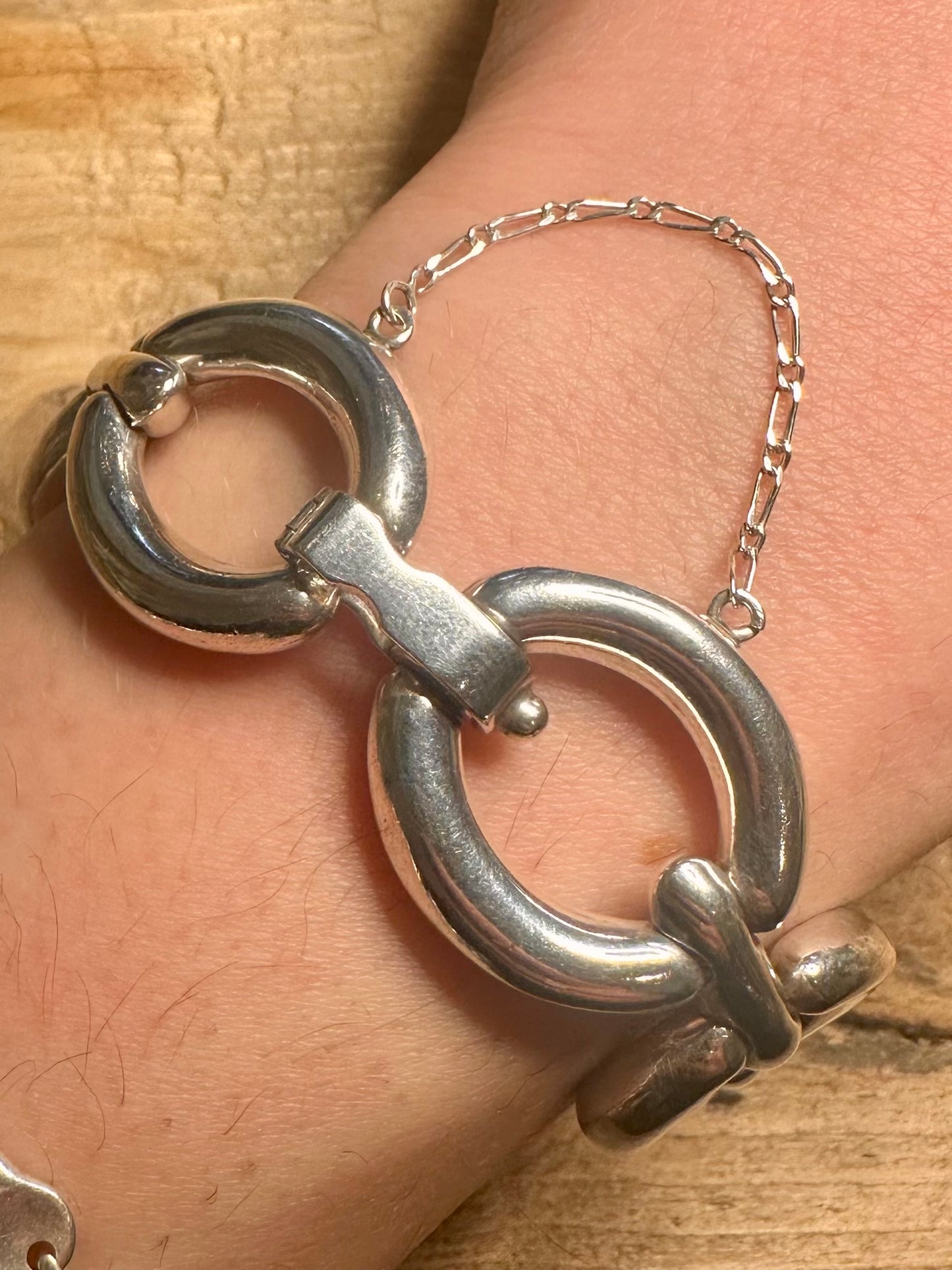 Abstract 1988 Large Oval Link 925 Sterling Silver 7 inch Bracelet