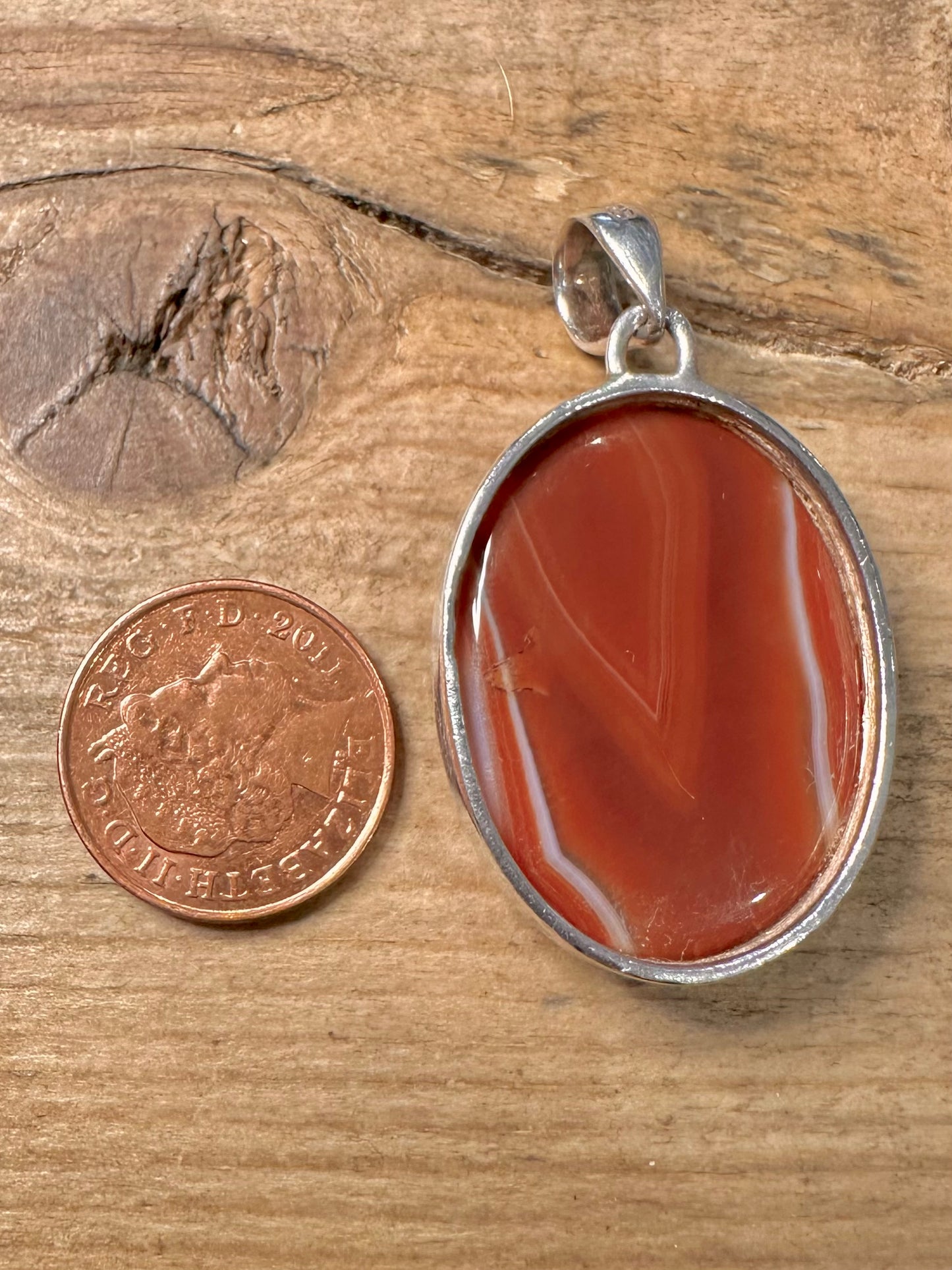 Vintage Banded Agate Oval 925 Silver Pendant